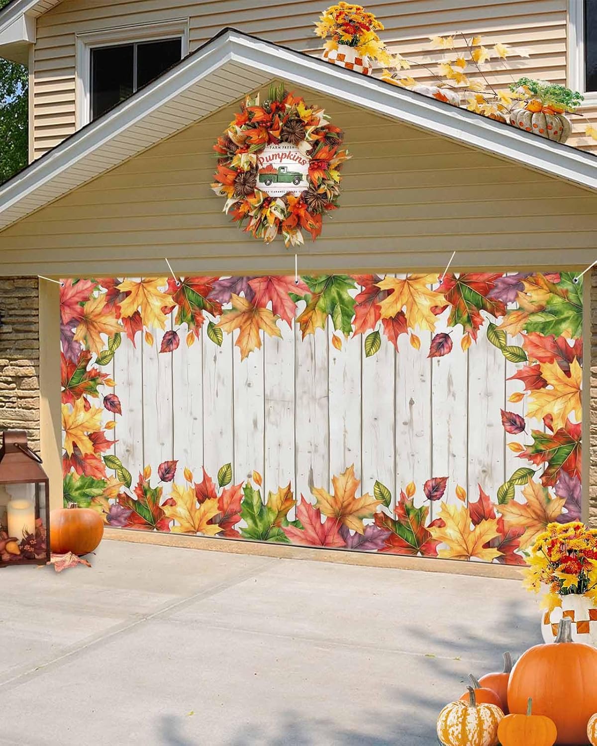 Fall Garage Door Banner 7x8 ft Wood Grain Texture