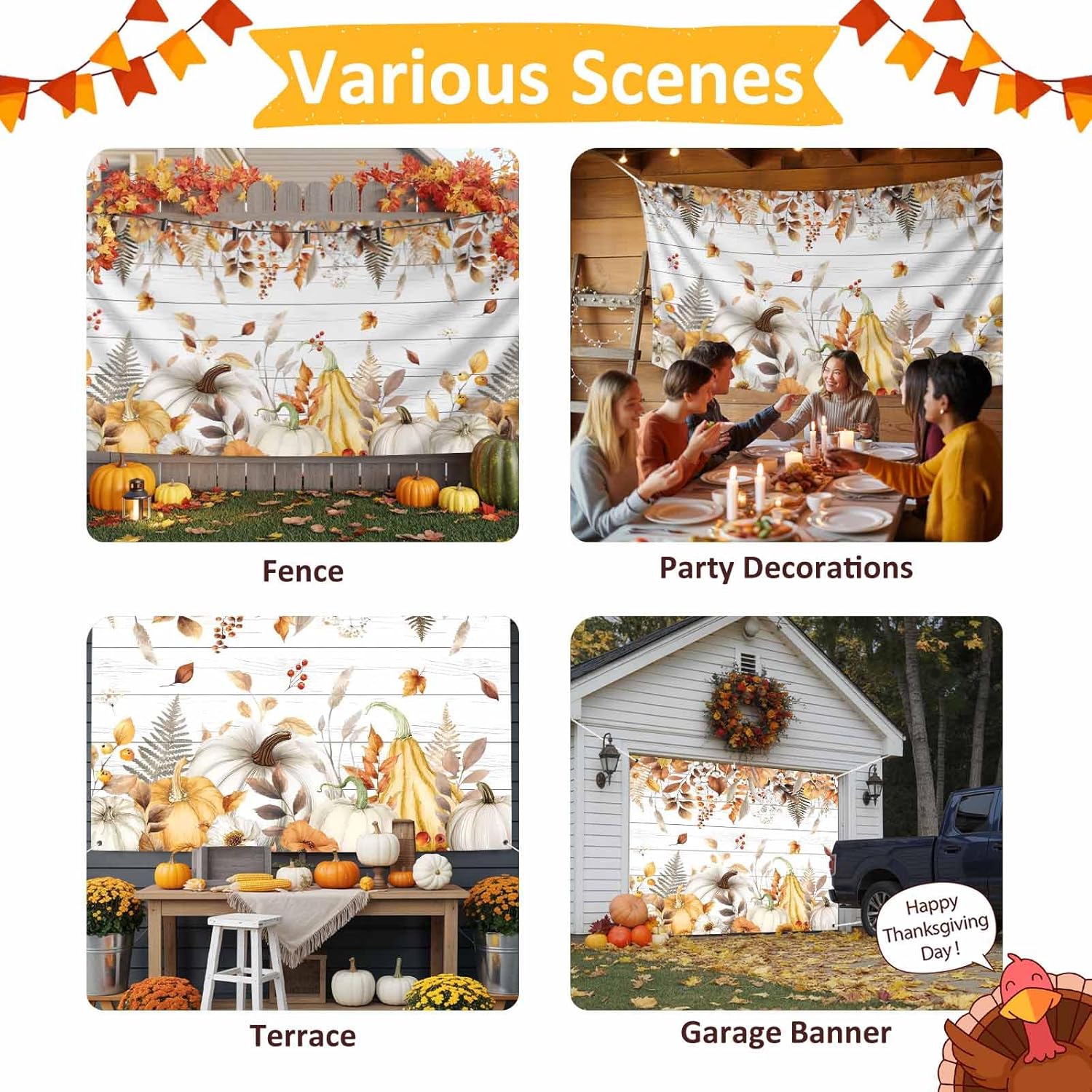 Fall Garage Door Banner with Pumpkins and Maple Leaves