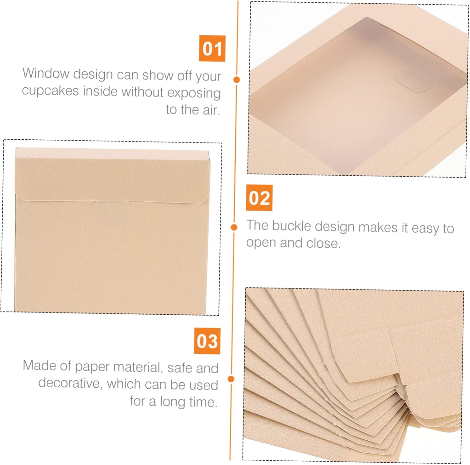 PRETYZOOM 10pcs Beige Kraft Paper Favor Boxes with Window