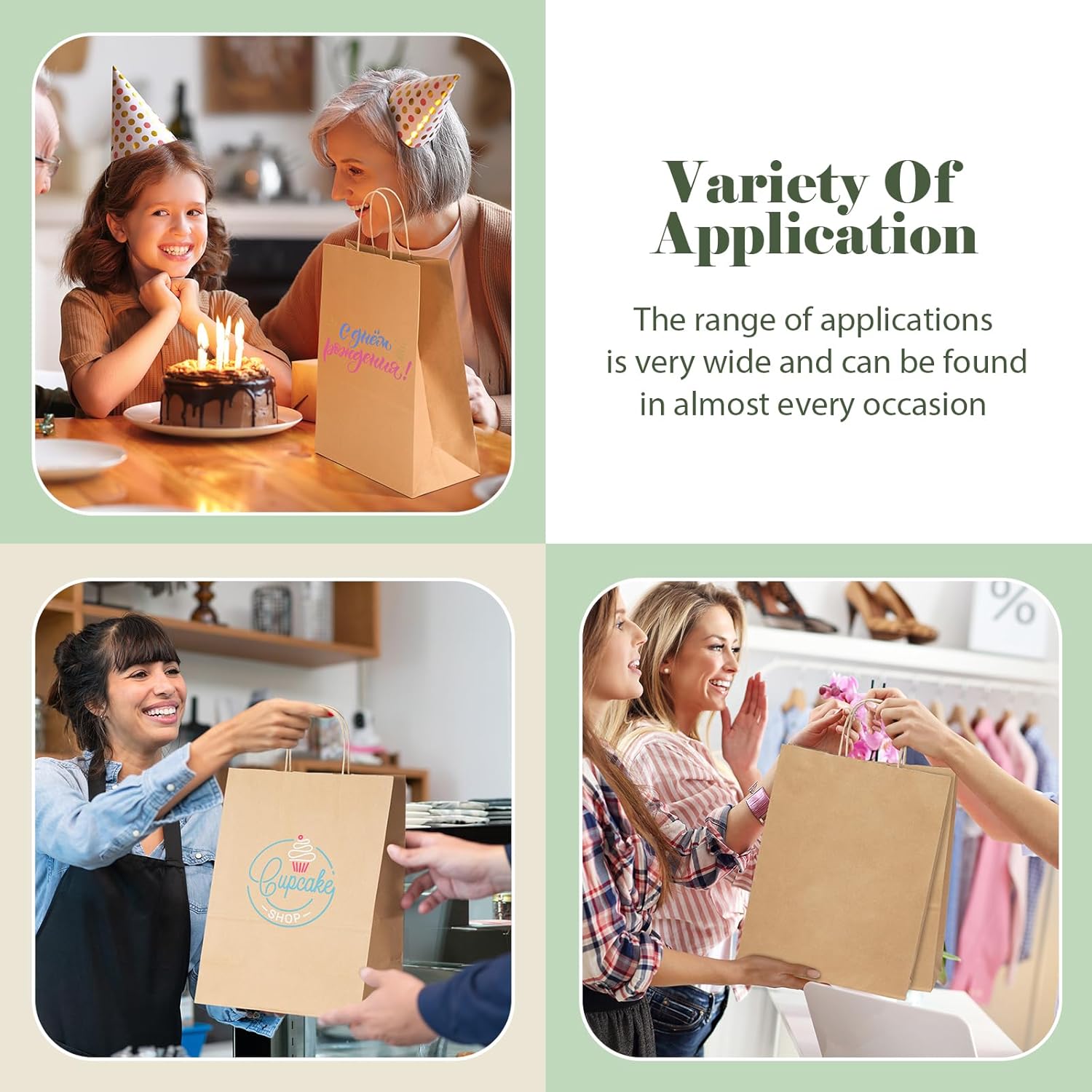 GSSUSA 10x5x13 Brown Paper Bags with Handles 100Pcs