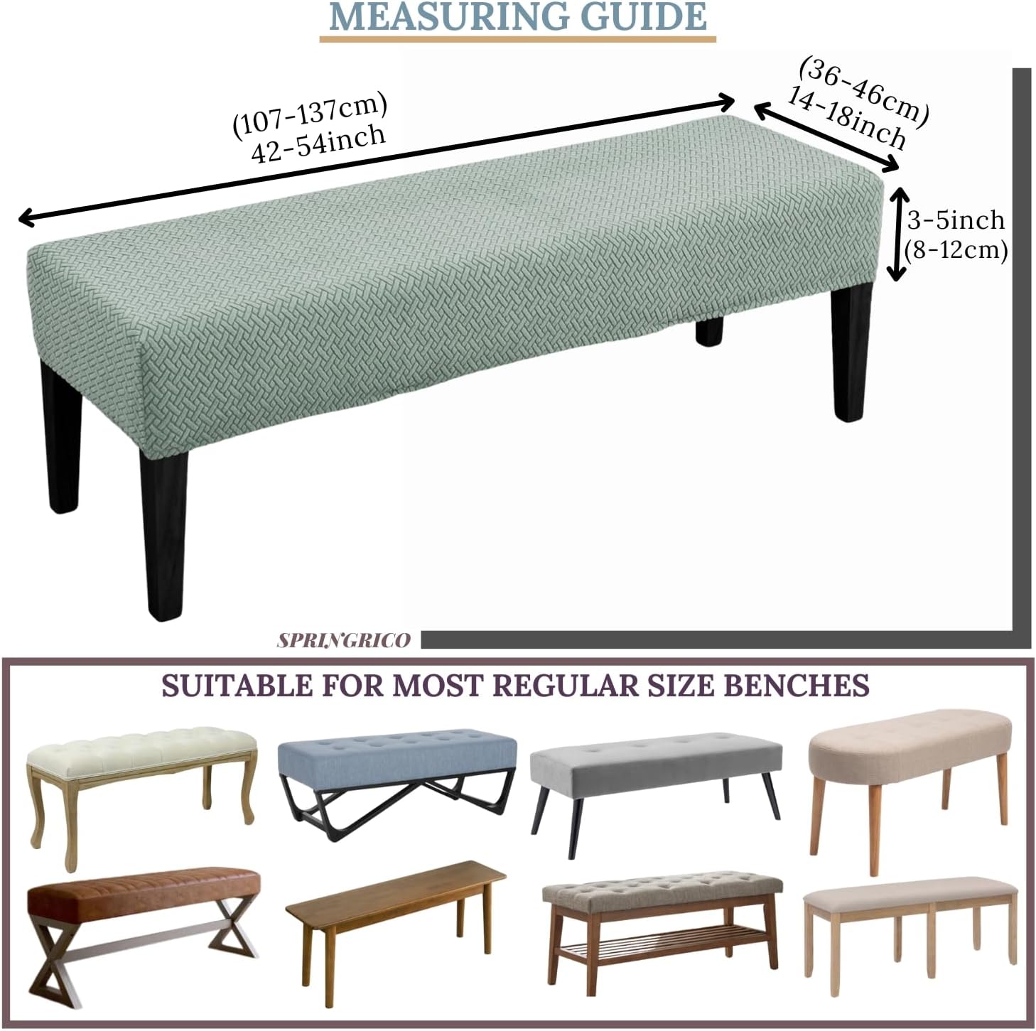 SPRINGRICO Stretch Dining Bench Cover - Green
