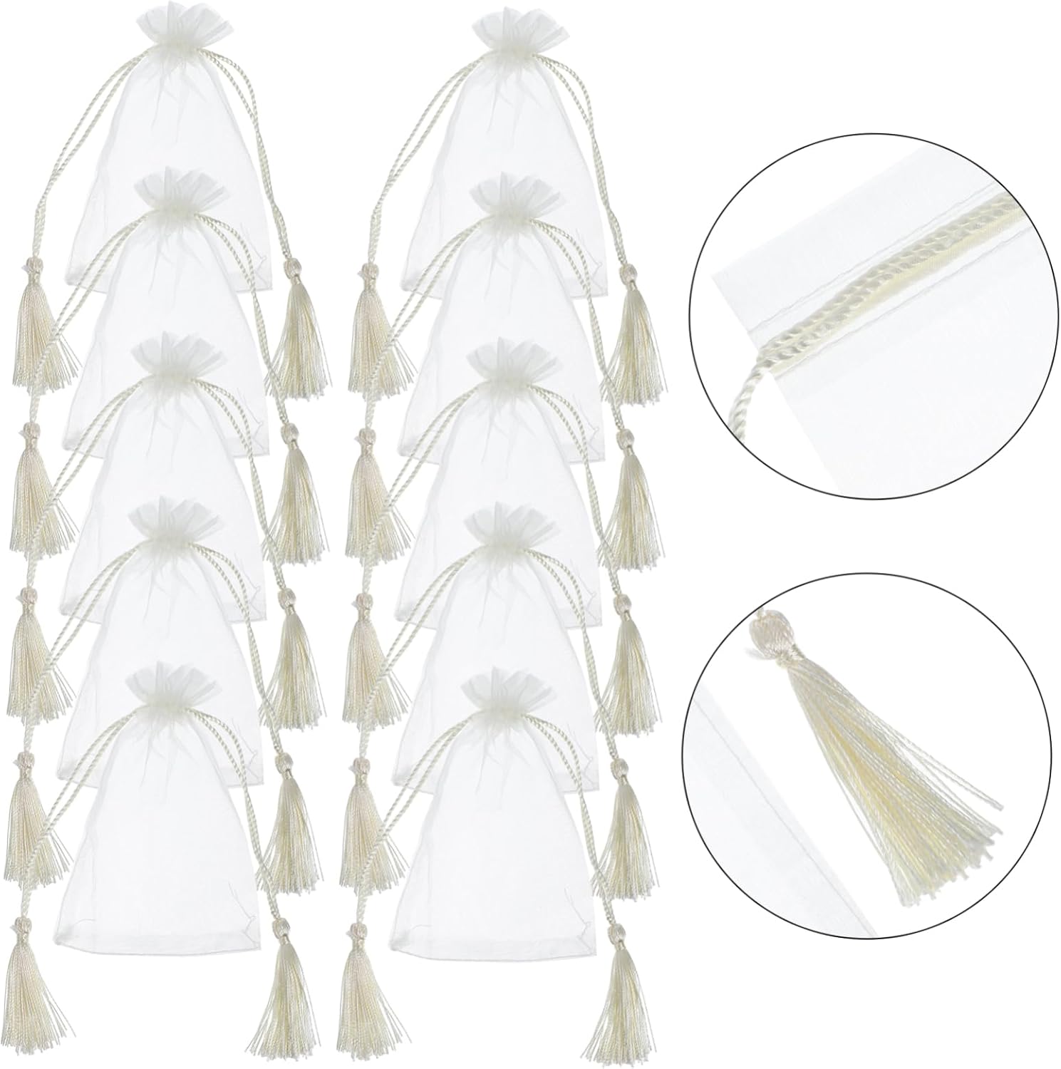 Healifty 10 Pcs Transparent Organza Drawstring Bags with Tassels