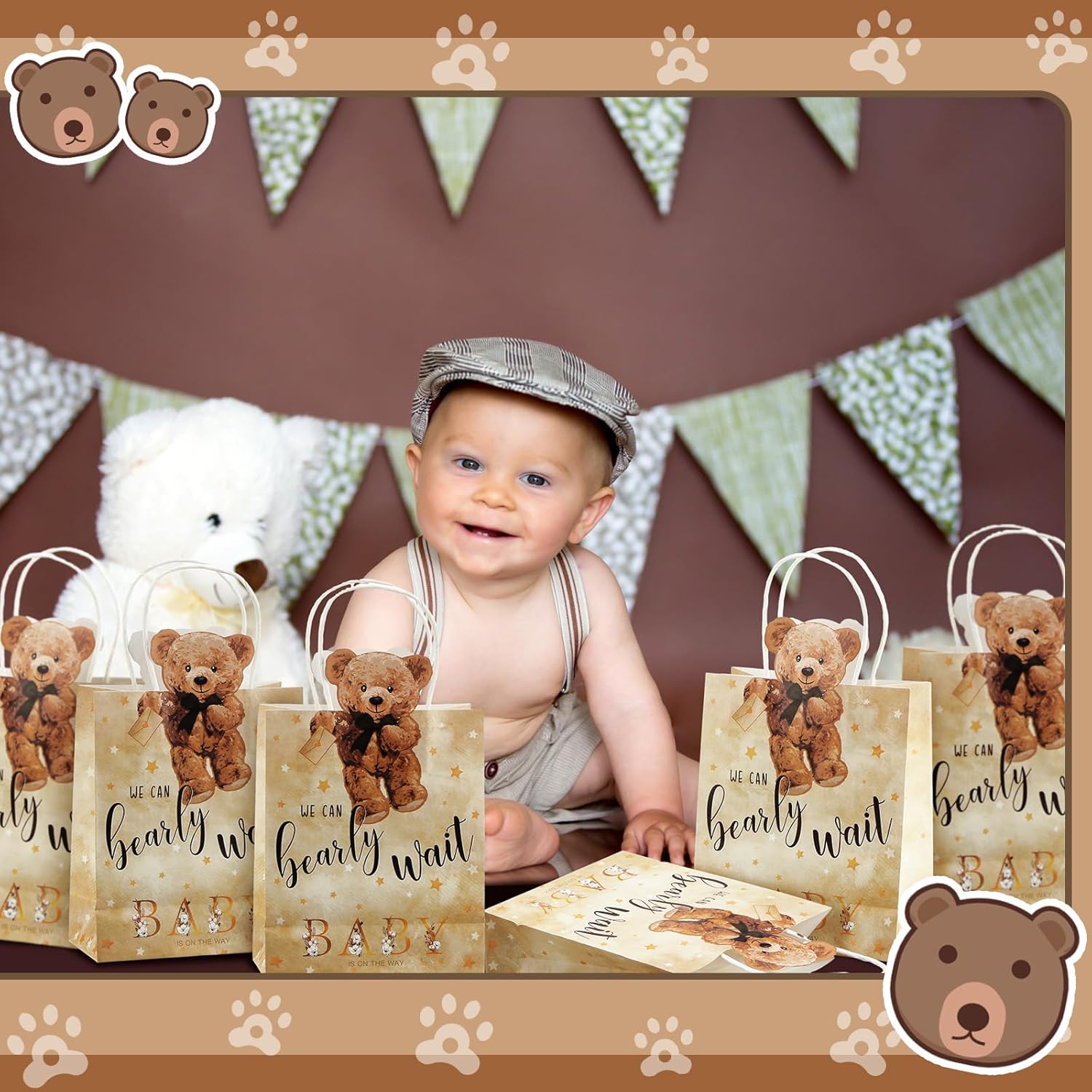 Tinlade 16 Pcs Bear Baby Shower Bags with Handles