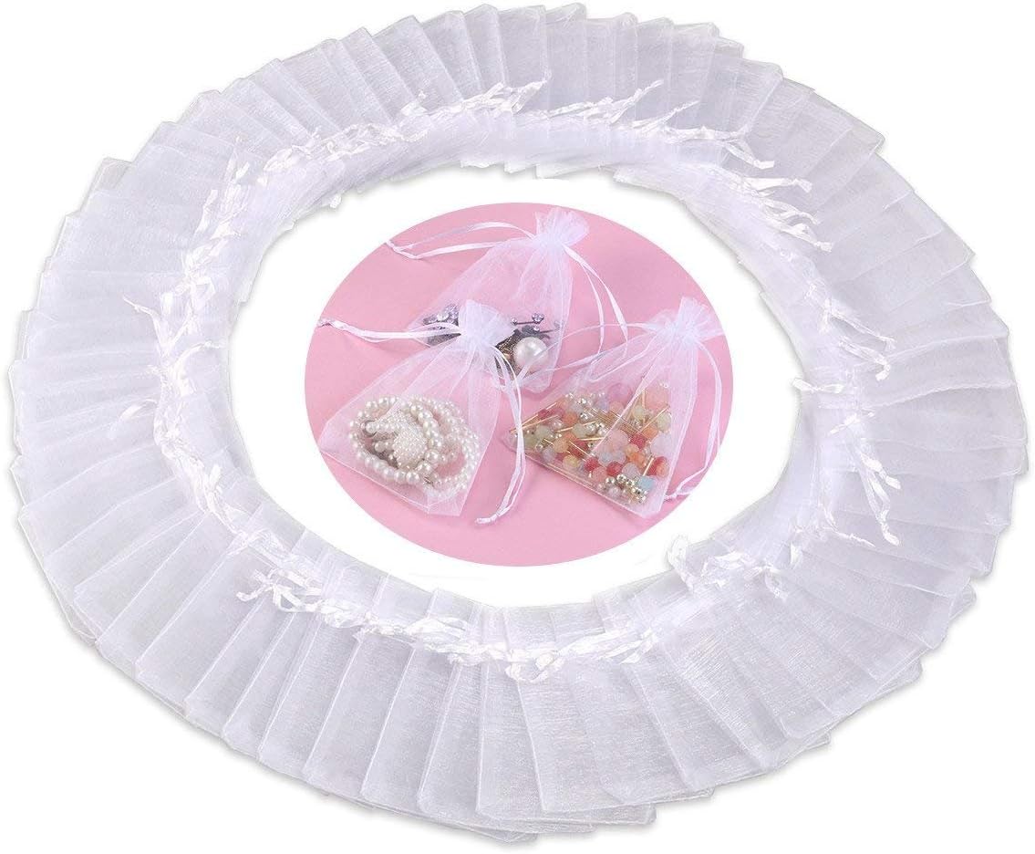 100pcs White Drawstring Organza Gift Bags for Wedding Party Favor