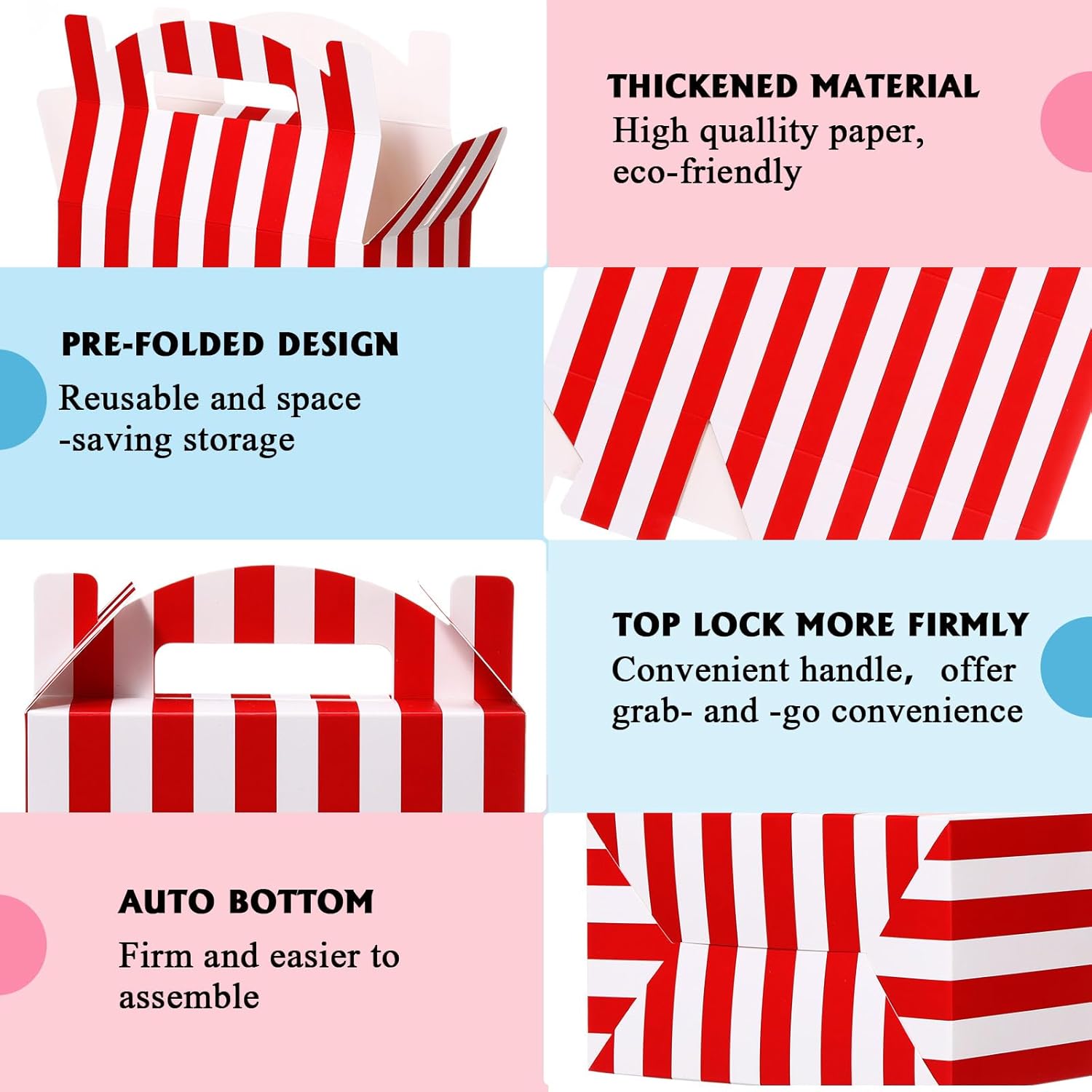 24 Pcs Red White Striped Circus Treat Boxes for Birthday Party