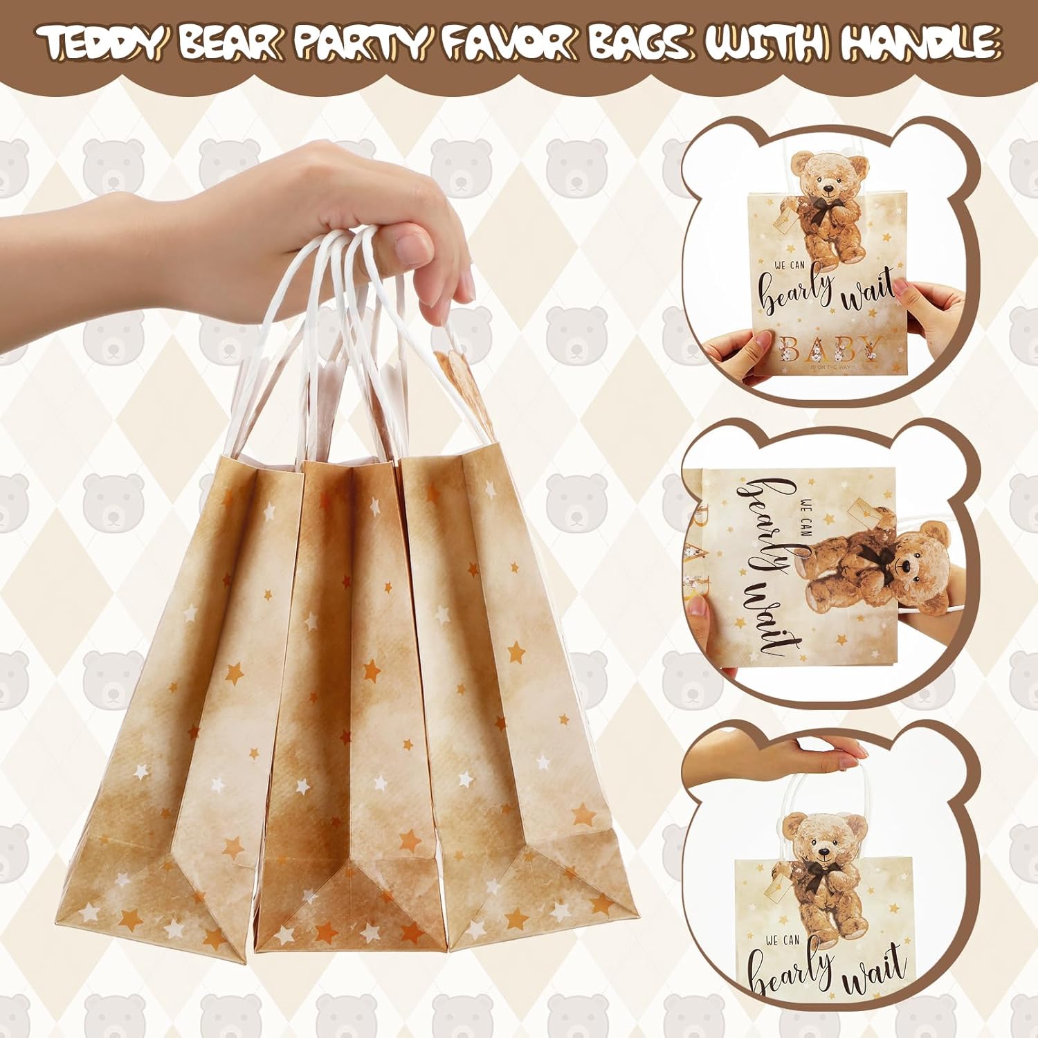 Tinlade 16 Pcs Bear Baby Shower Bags with Handles