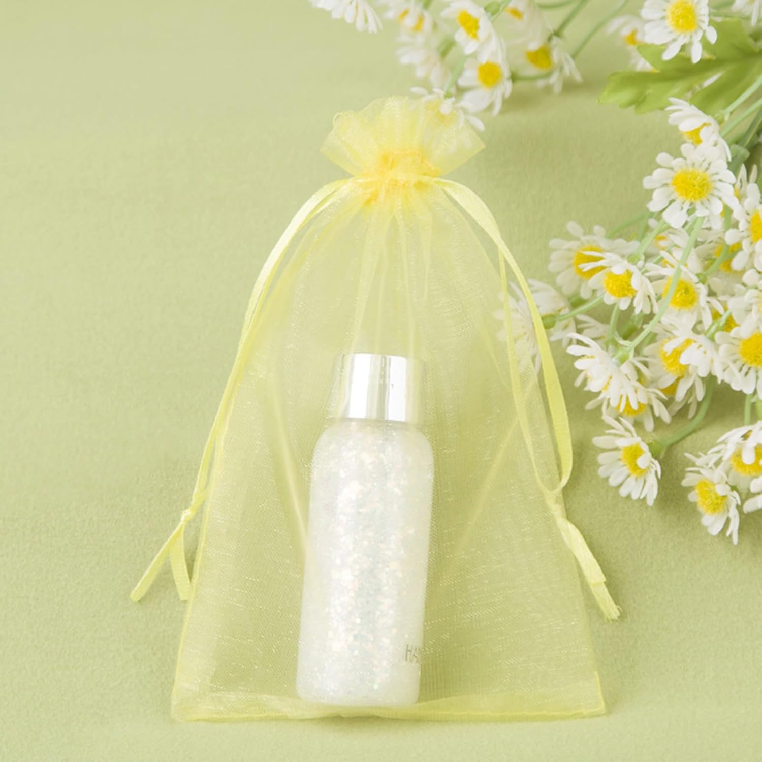 100 Pc Yellow Organza Gift Bags with Drawstring