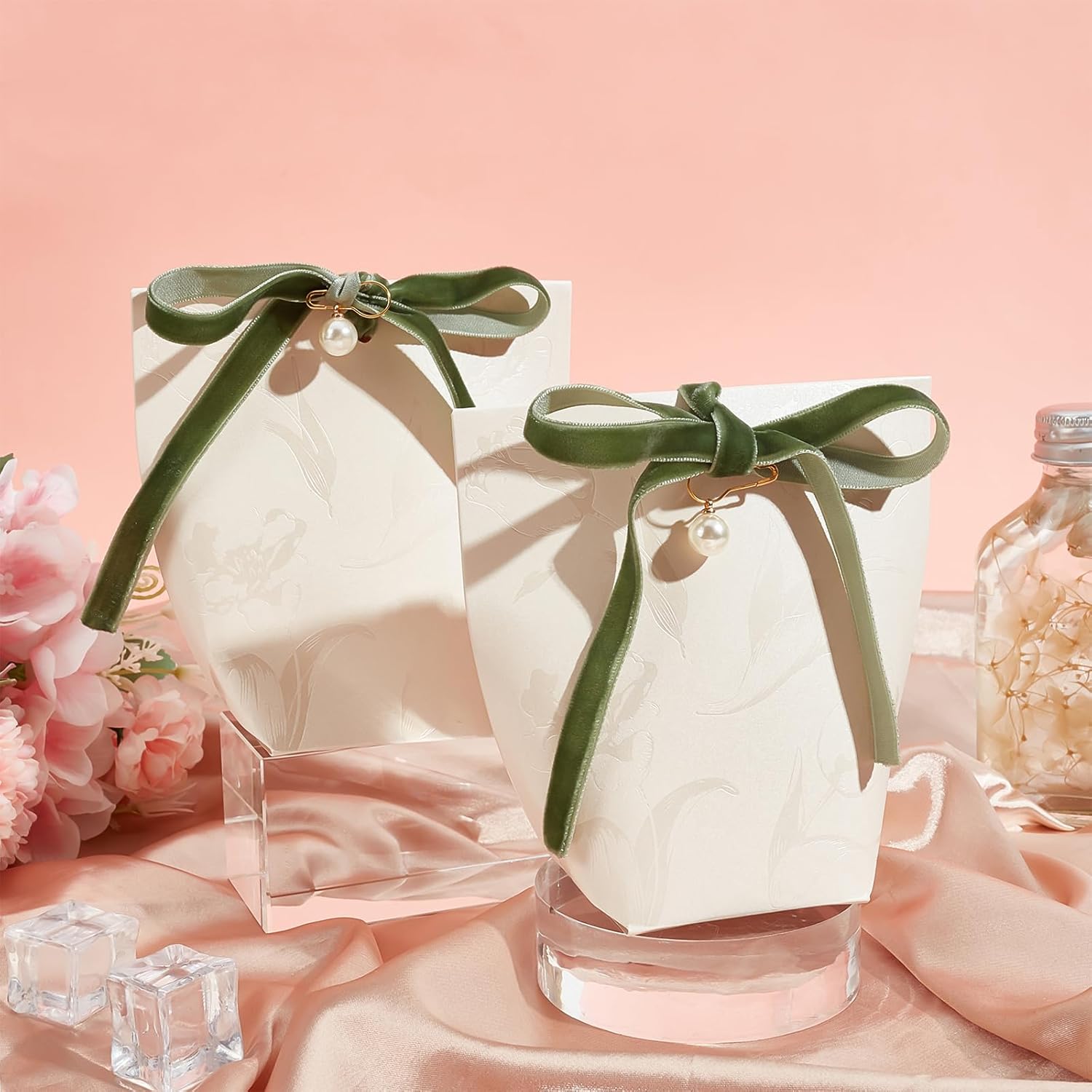 PLIGREAT 10 Pcs Pearl Ribbon Gift Boxes
