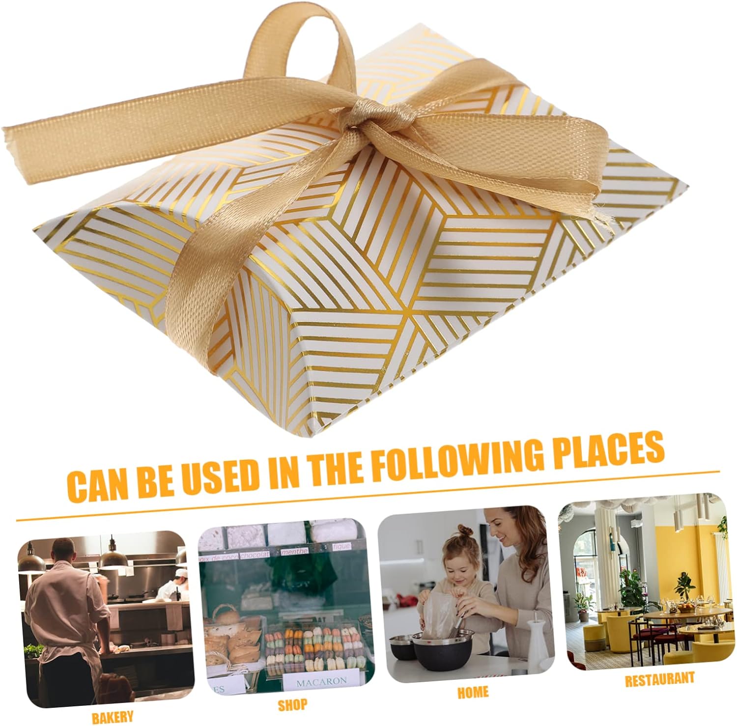 Beaupretty 50pcs Foil Candy Pillow Boxes with Ribbons for Weddings and Parties