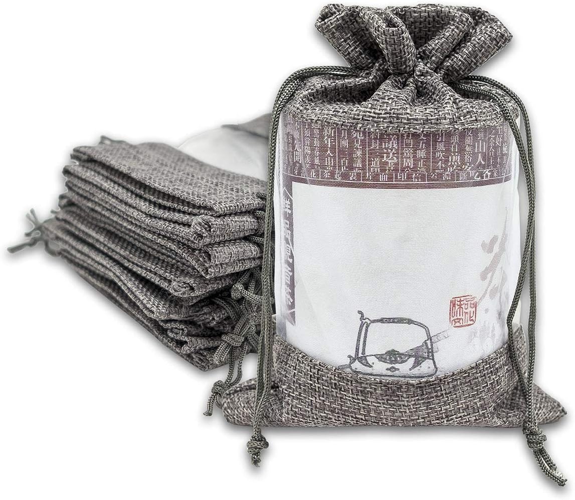 12-Pack Medium Linen Burlap and Organza Gift Bags with Drawstrings