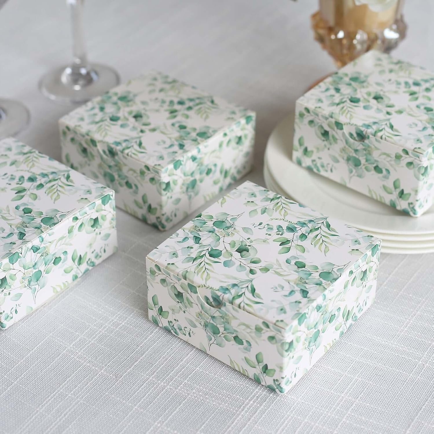 Efavormart 25 Pack White Green Eucalyptus Gift Boxes