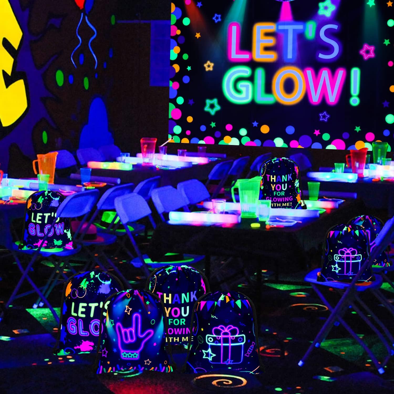 XJLANTTE Glow in the Dark Party Bags with Drawstring