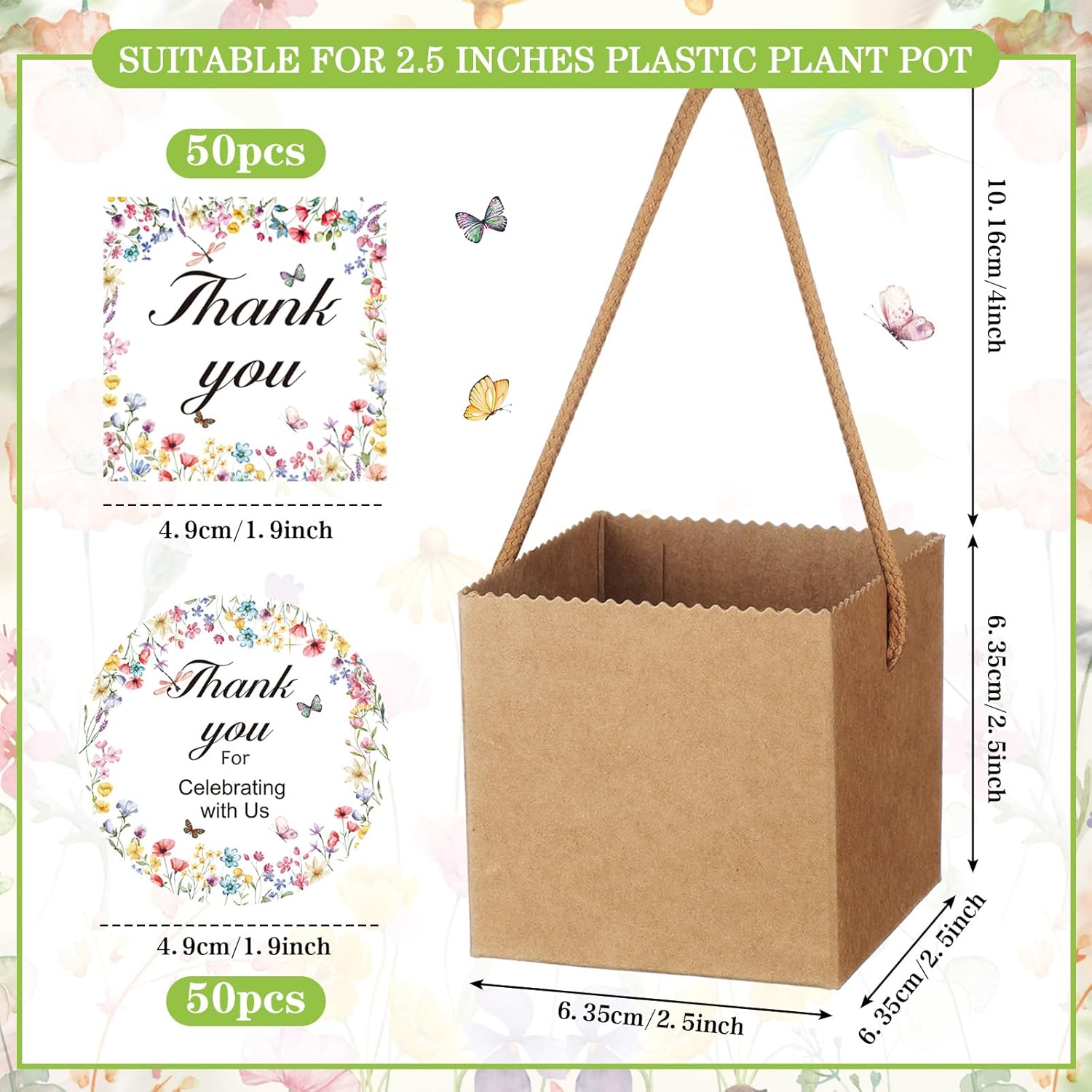 Faccito 60 Pack Succulent Wrap Bags with Wildflower Stickers
