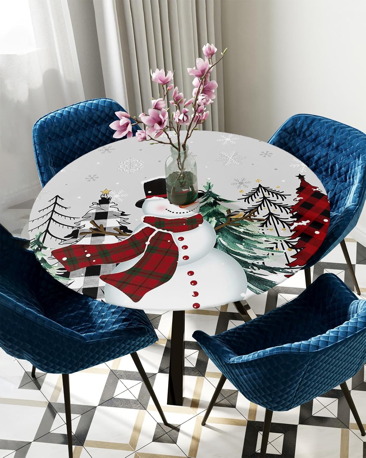 ZOE GARDEN Winter Snowman Round Waterproof Table Cover