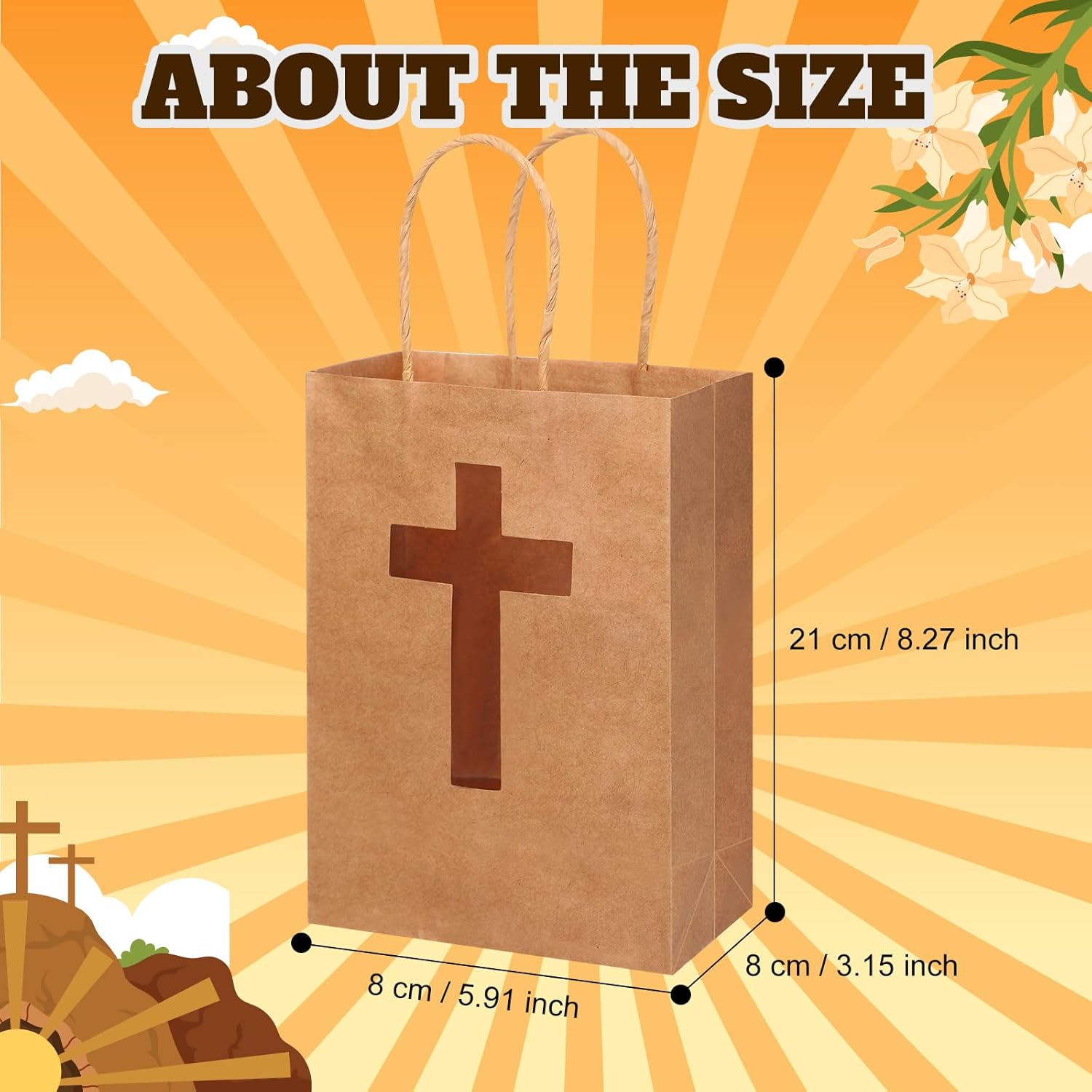 Eersida 48PCS Kraft Gift Bags with Cross Window