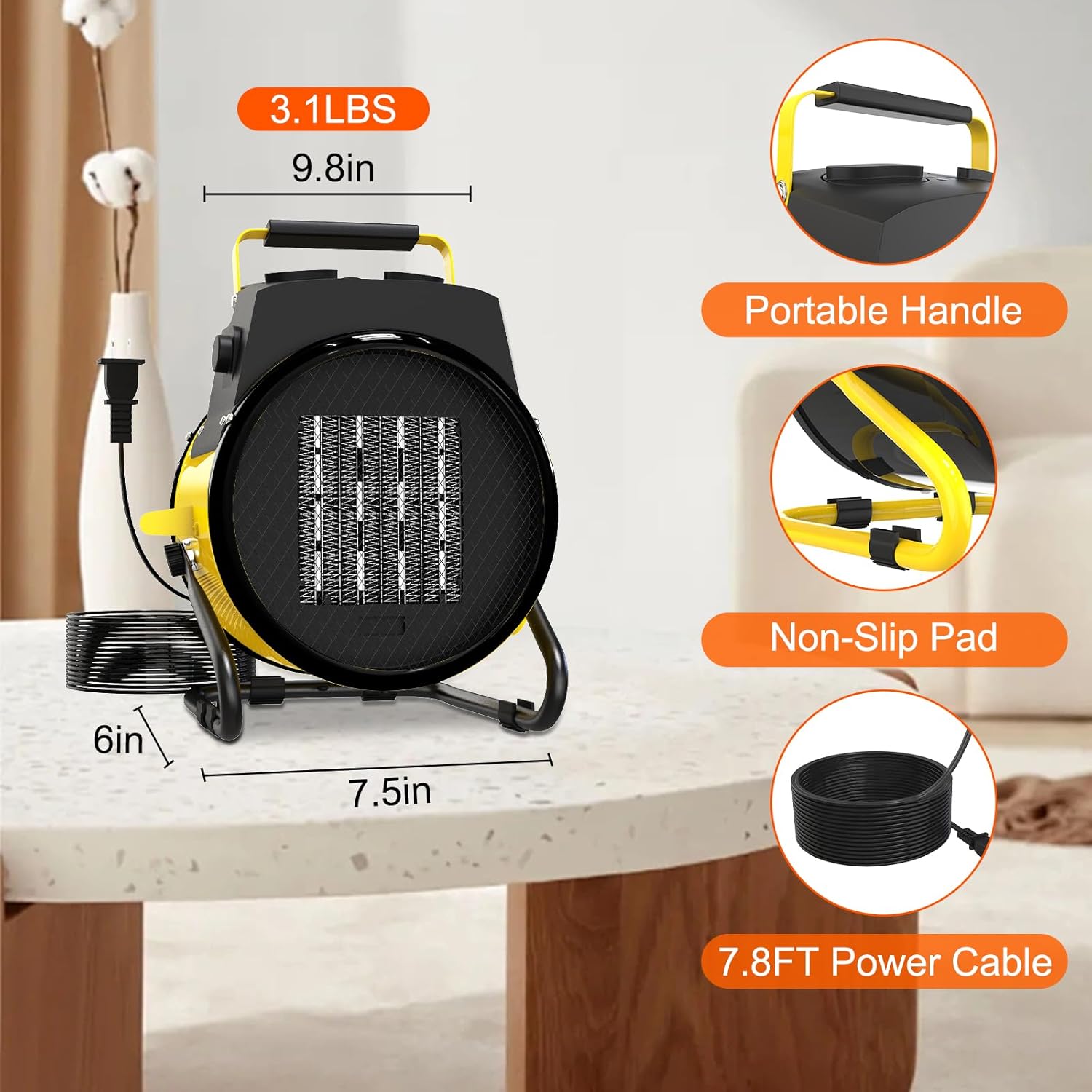 Portable 1500W Electric Heater with 3 Modes