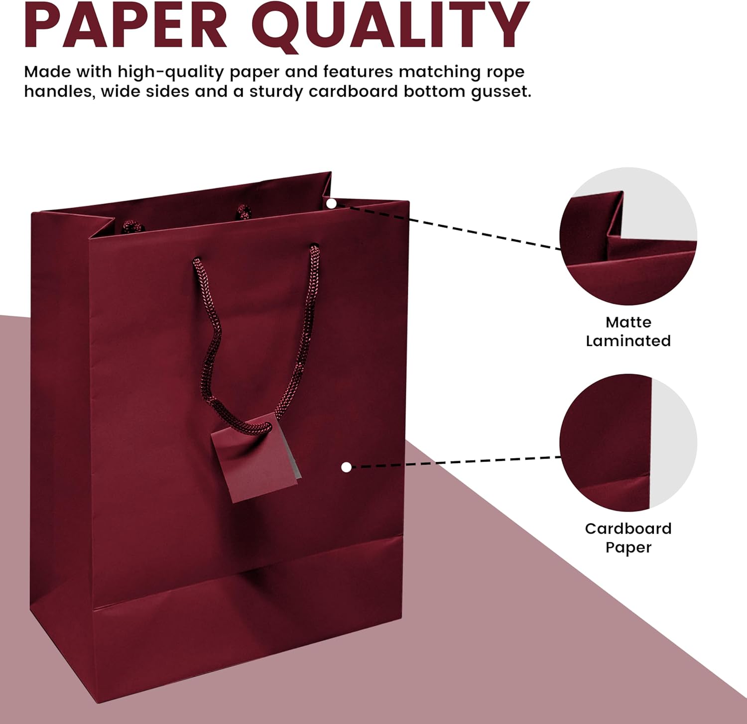 Novel Box Burgundy Gift Bags with Handles 10 Pack