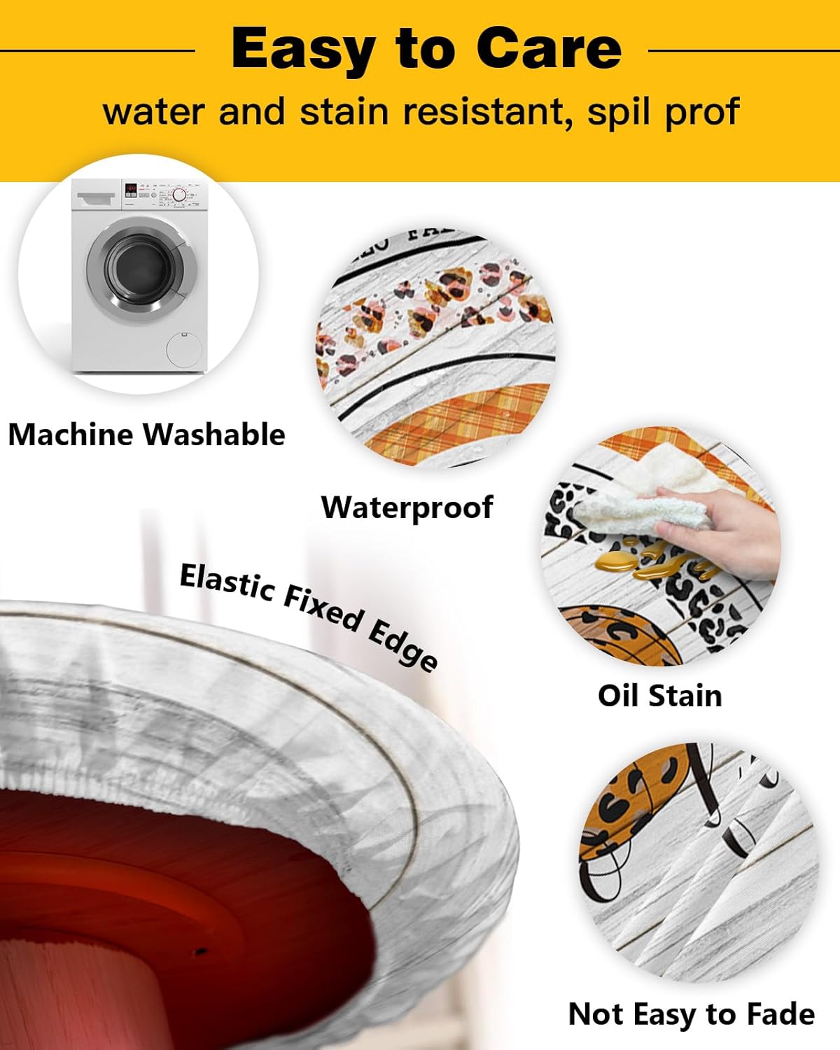 Thanksgiving Round Waterproof Table Cover with Elastic for 36-44 Inch Tables