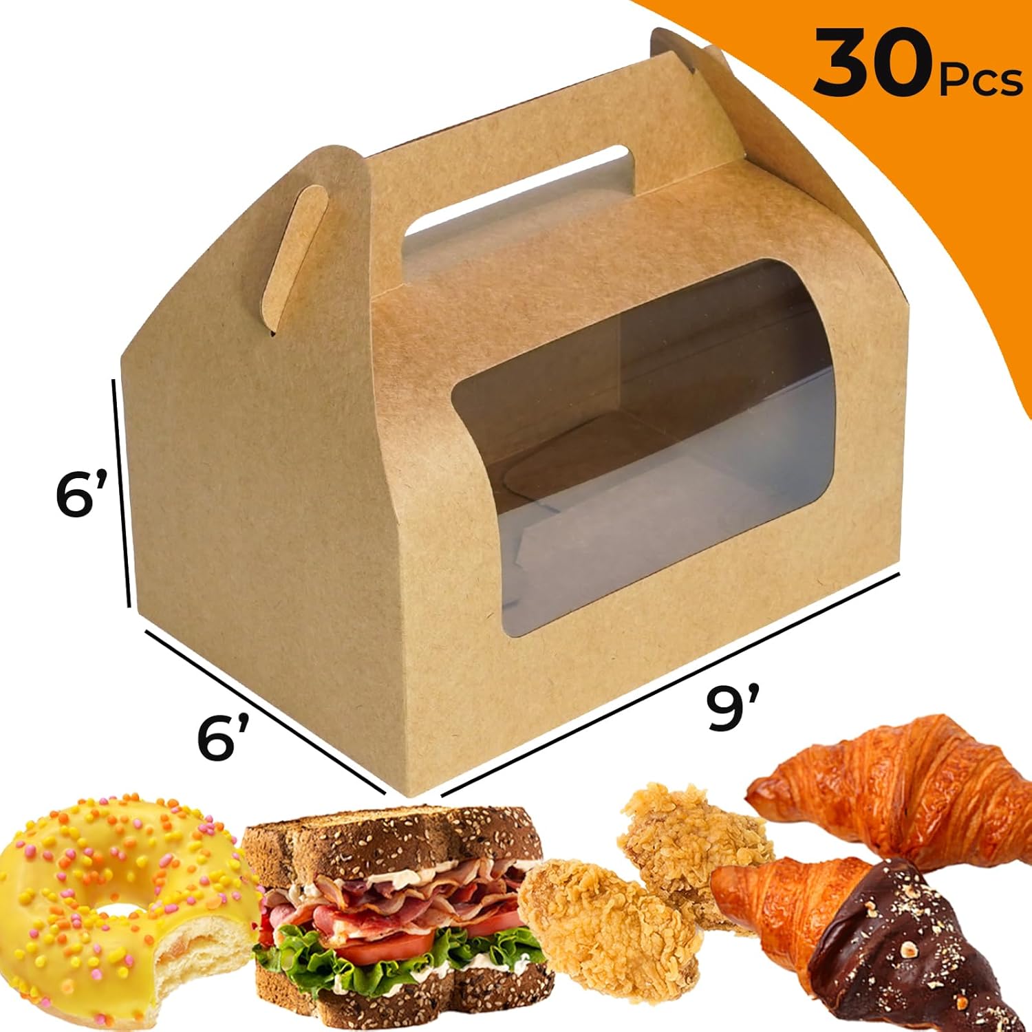 WholeMy 30 Pack Large Gable Gift Boxes Brown Kraft with Window