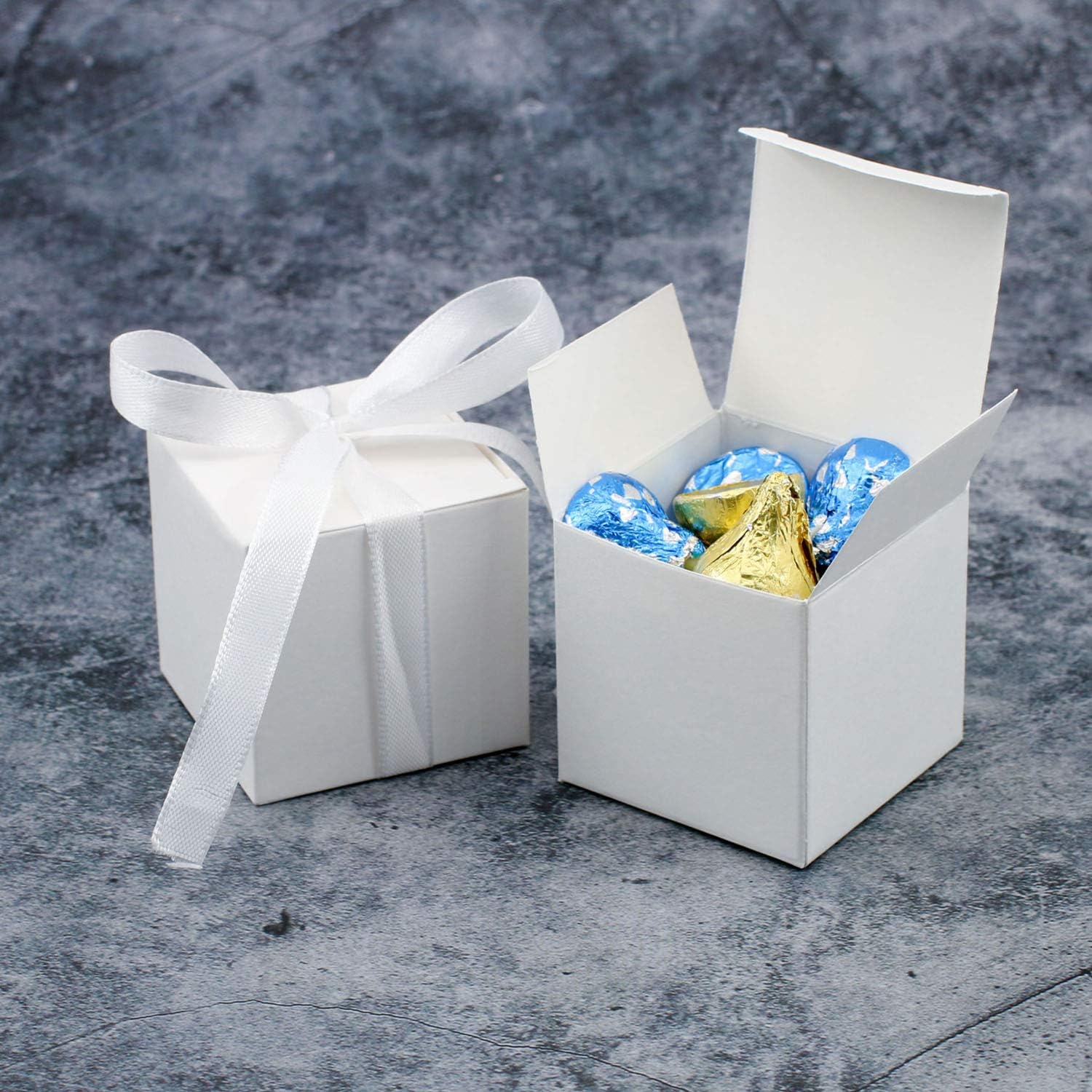 KPOSIYA 100 Pack 2x2x2 Inch White Gift Boxes with Ribbons