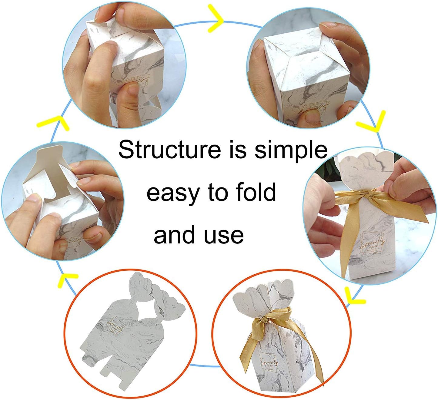 BAUMA AUTO 50Pcs Wedding Candy Boxes with Gold Ribbons