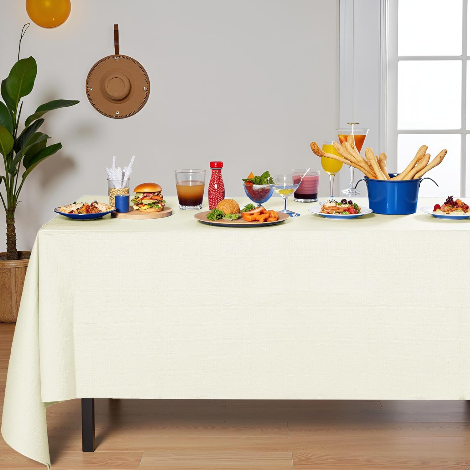 6 Pack Cream White Paper Tablecloth for Rectangle Tables 54x108 Inch