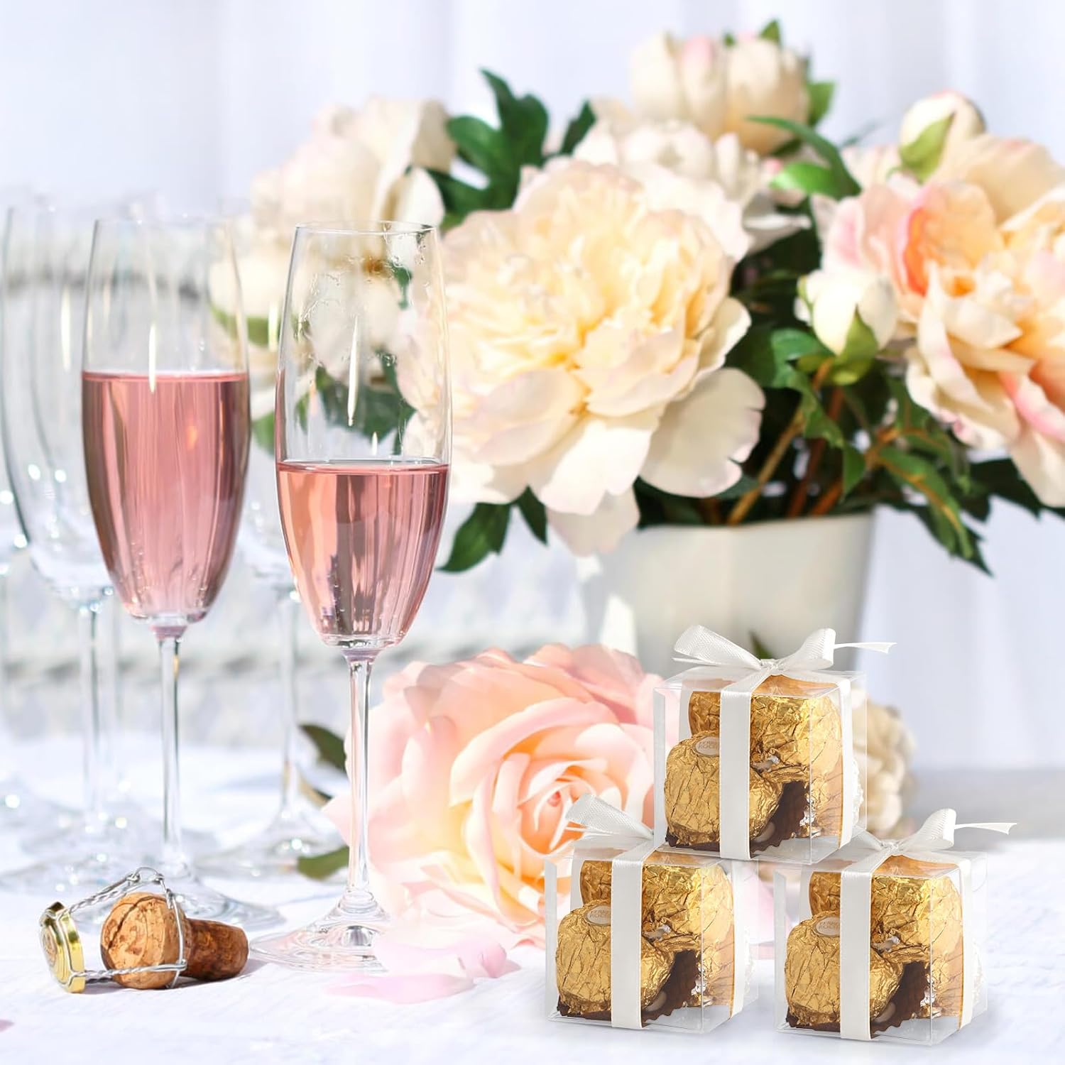 Adecortalk 50 Pcs Clear Gift Boxes with White Ribbon