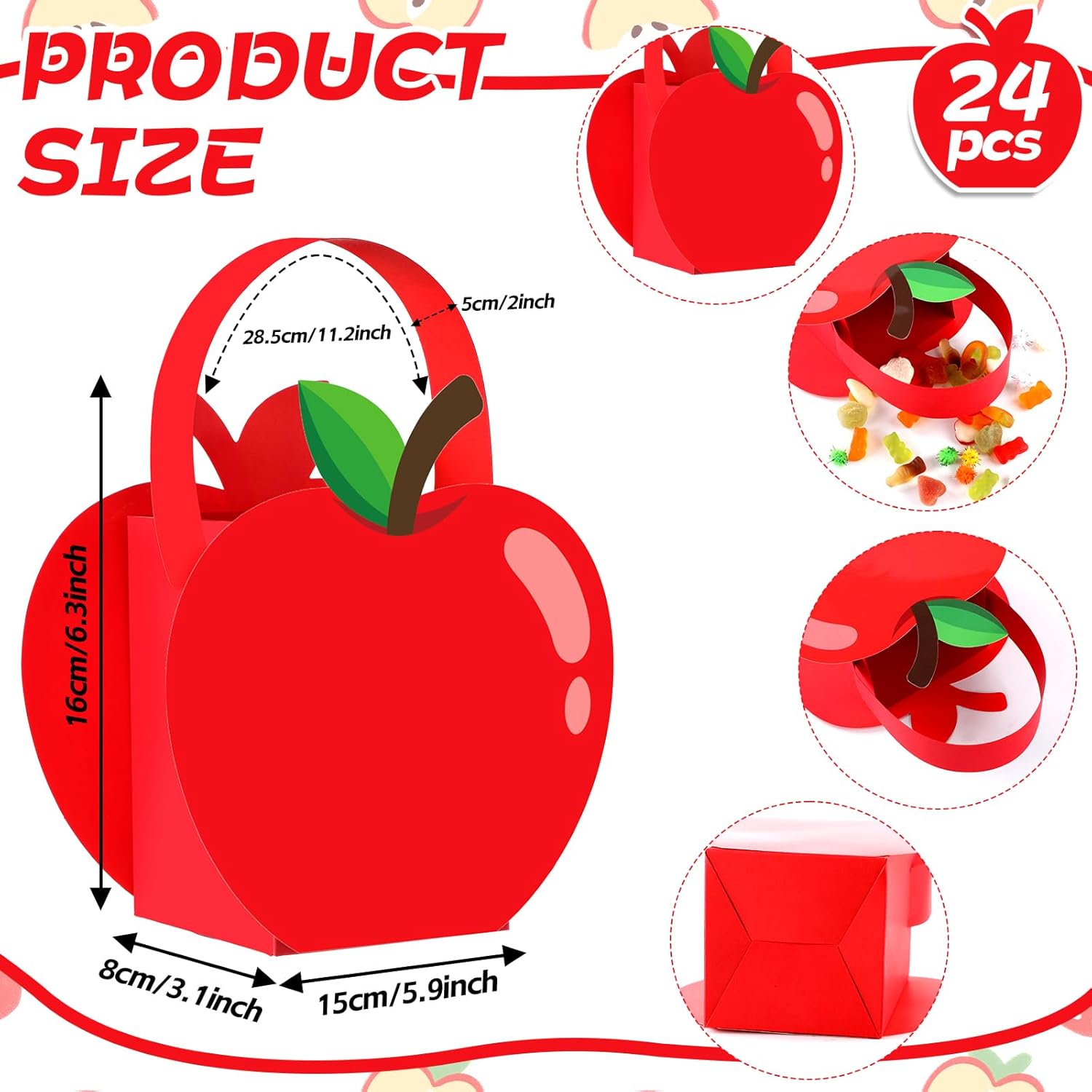 CHUNNIN 24 Pack Red Apple Gift Boxes for Back to School