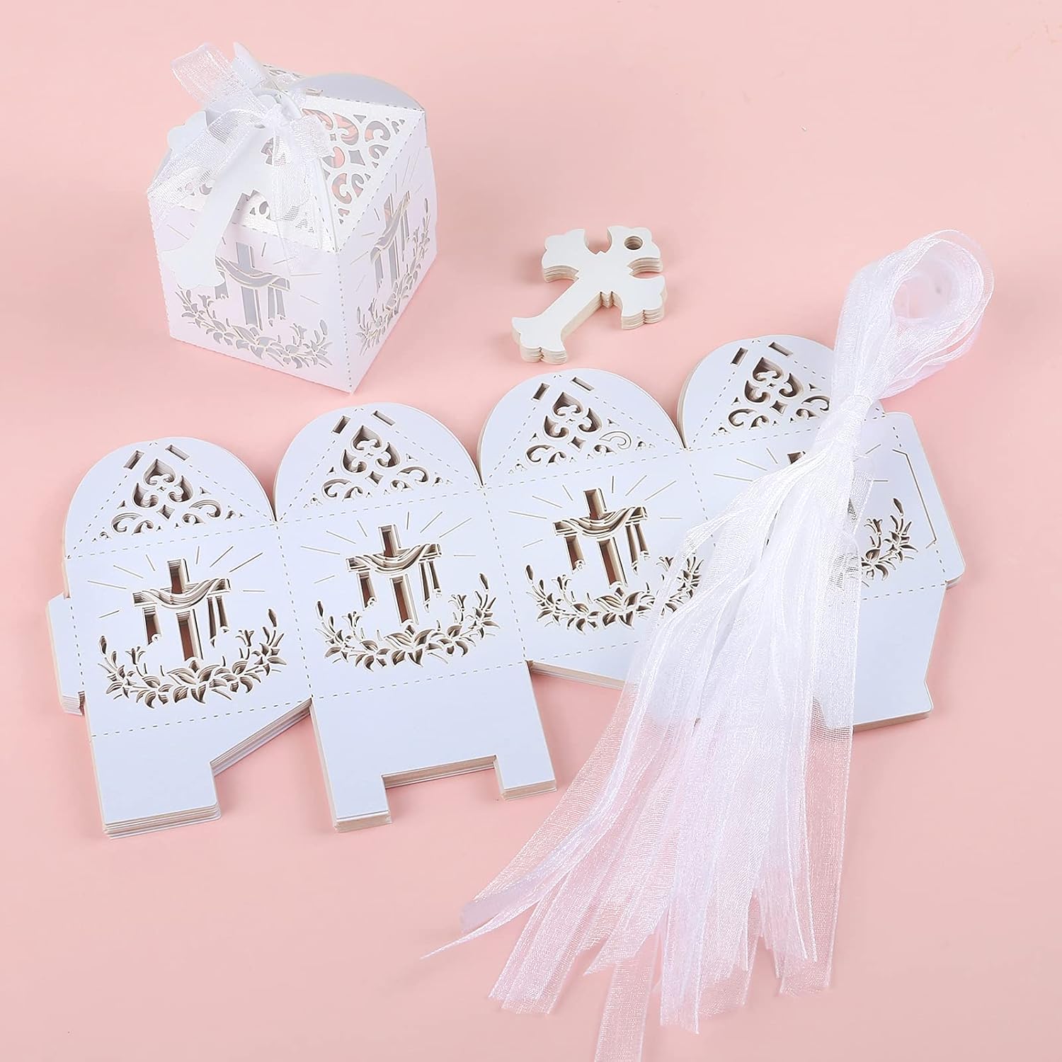 LEMESO Laser Cut Favor Boxes White 2x2x2 Inch Set