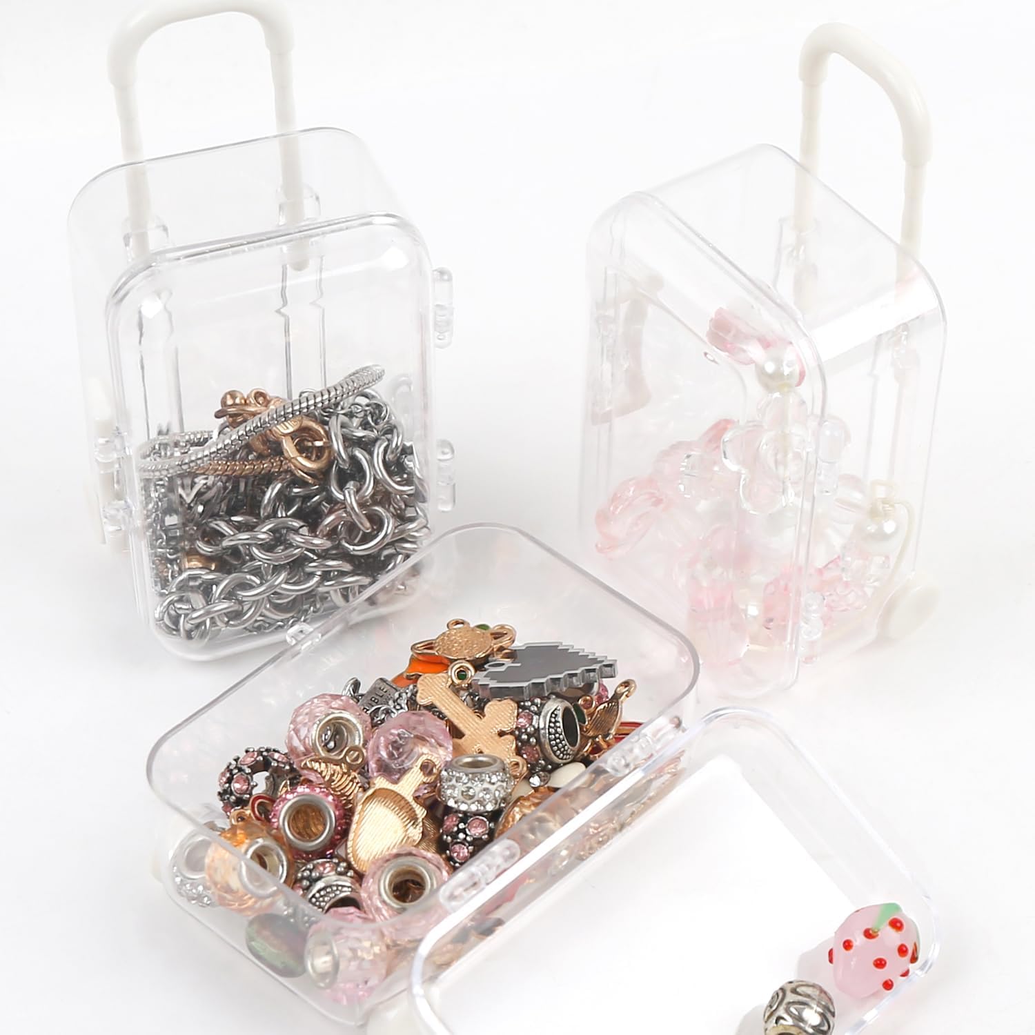 6 Pcs Mini Suitcase Gift Boxes Clear Rolling Luggage for Wedding Party