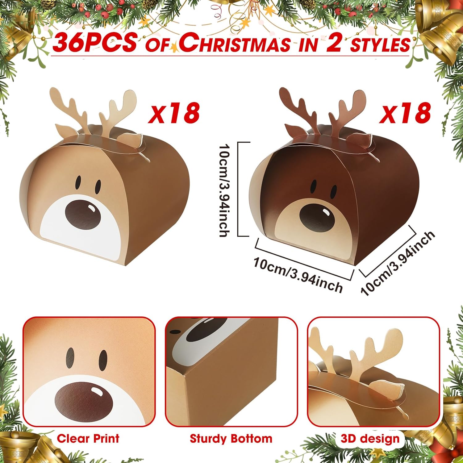 Cholemy 36 Pcs 3D Elk Christmas Cookie Gift Boxes