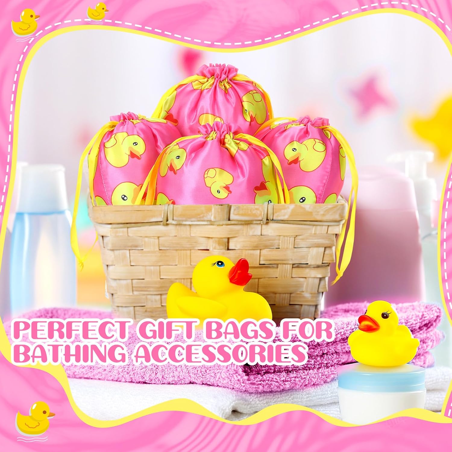 Wesnoy 24 Pcs Yellow Duck Gift Bags with Drawstring