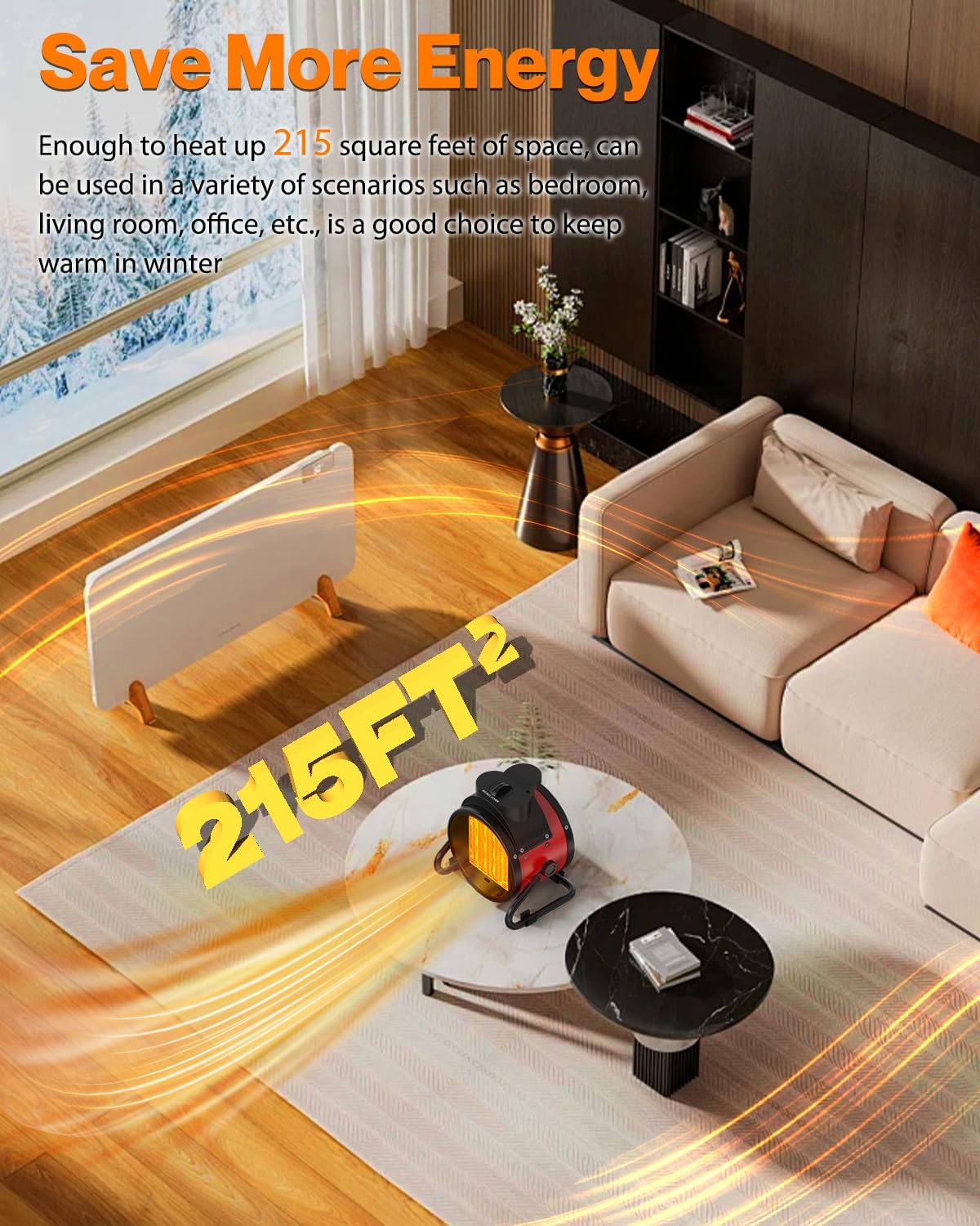 1500W Portable Electric Patio Heater with 3 Modes and Overheat Protection