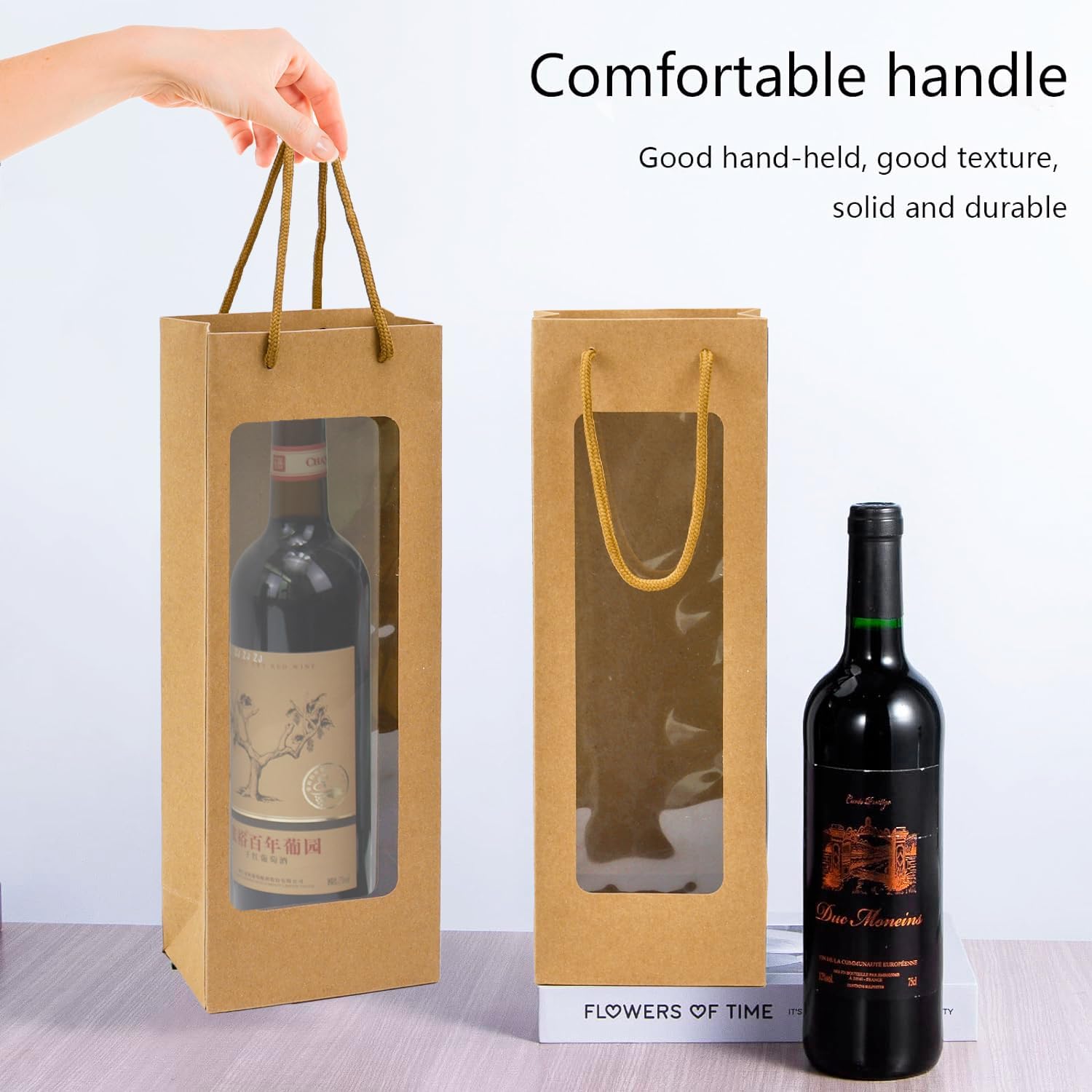 Ssyuysto 12 Pc Brown Wine Gift Bags with Clear Window