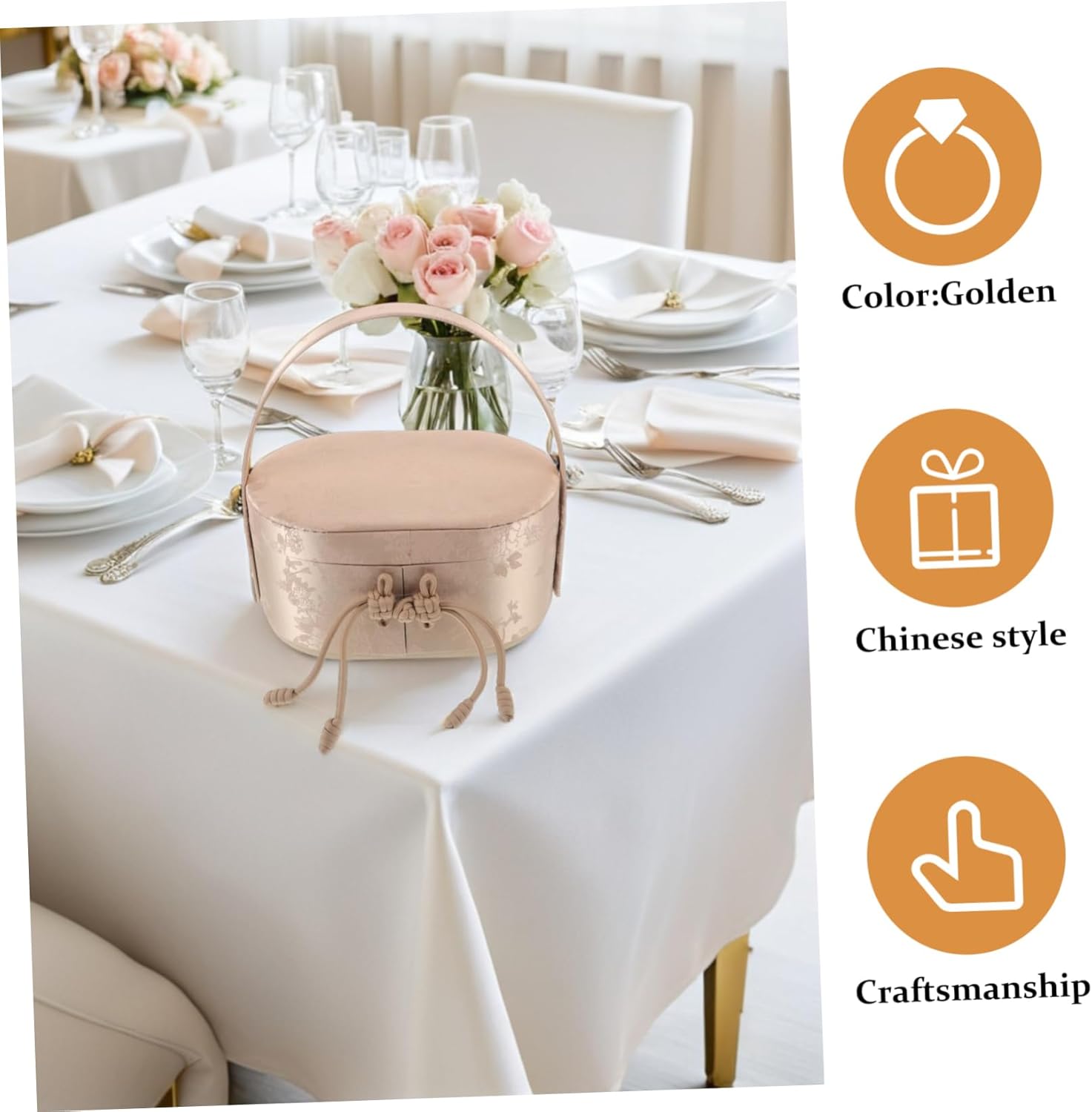 NIYANGLE Elegant Brocade Candy Boxes with Handle for Weddings and Celebrations