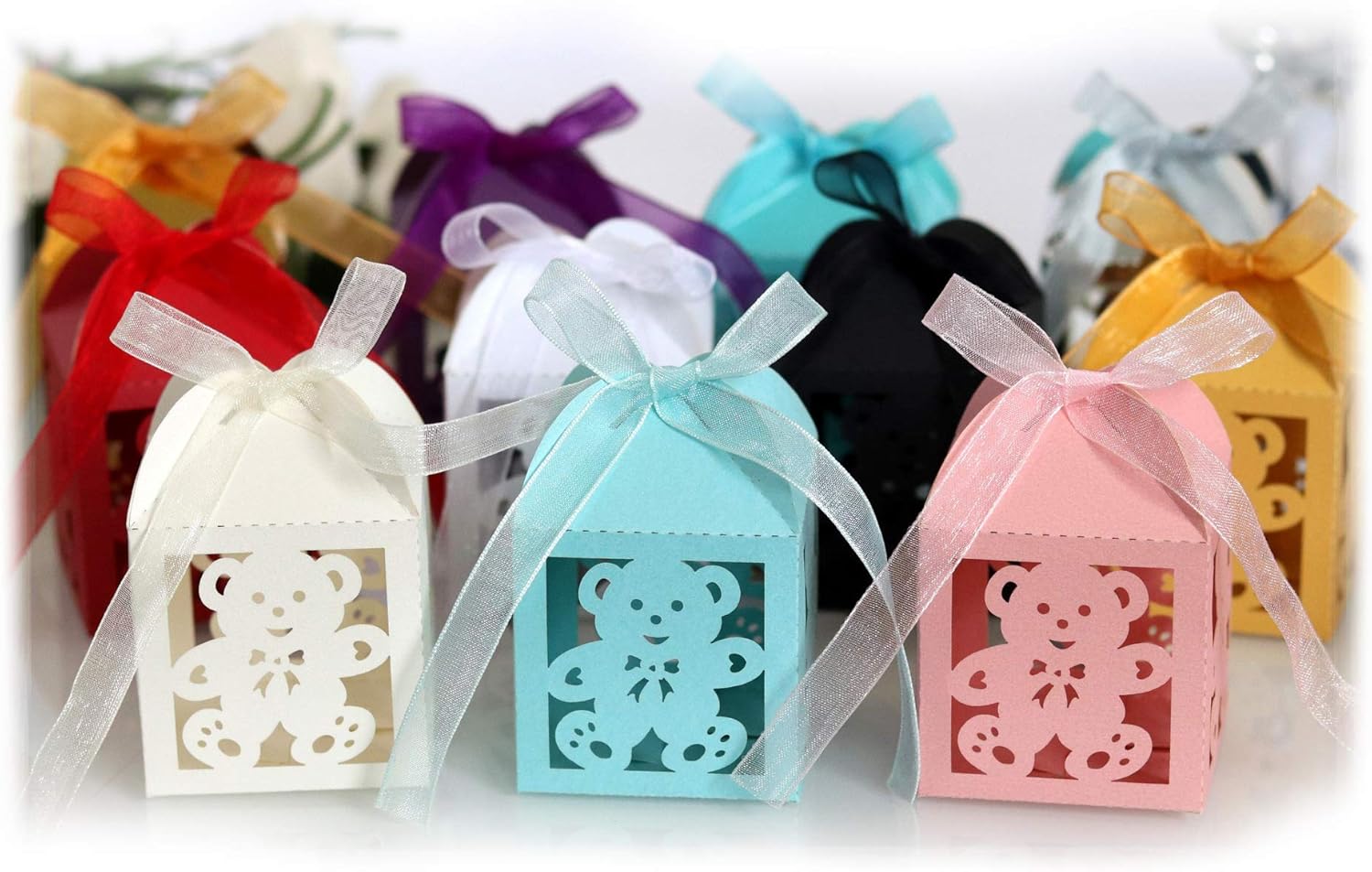 Worldoor 50pcs Laser Cut Baby Teddy Bear Favor Boxes