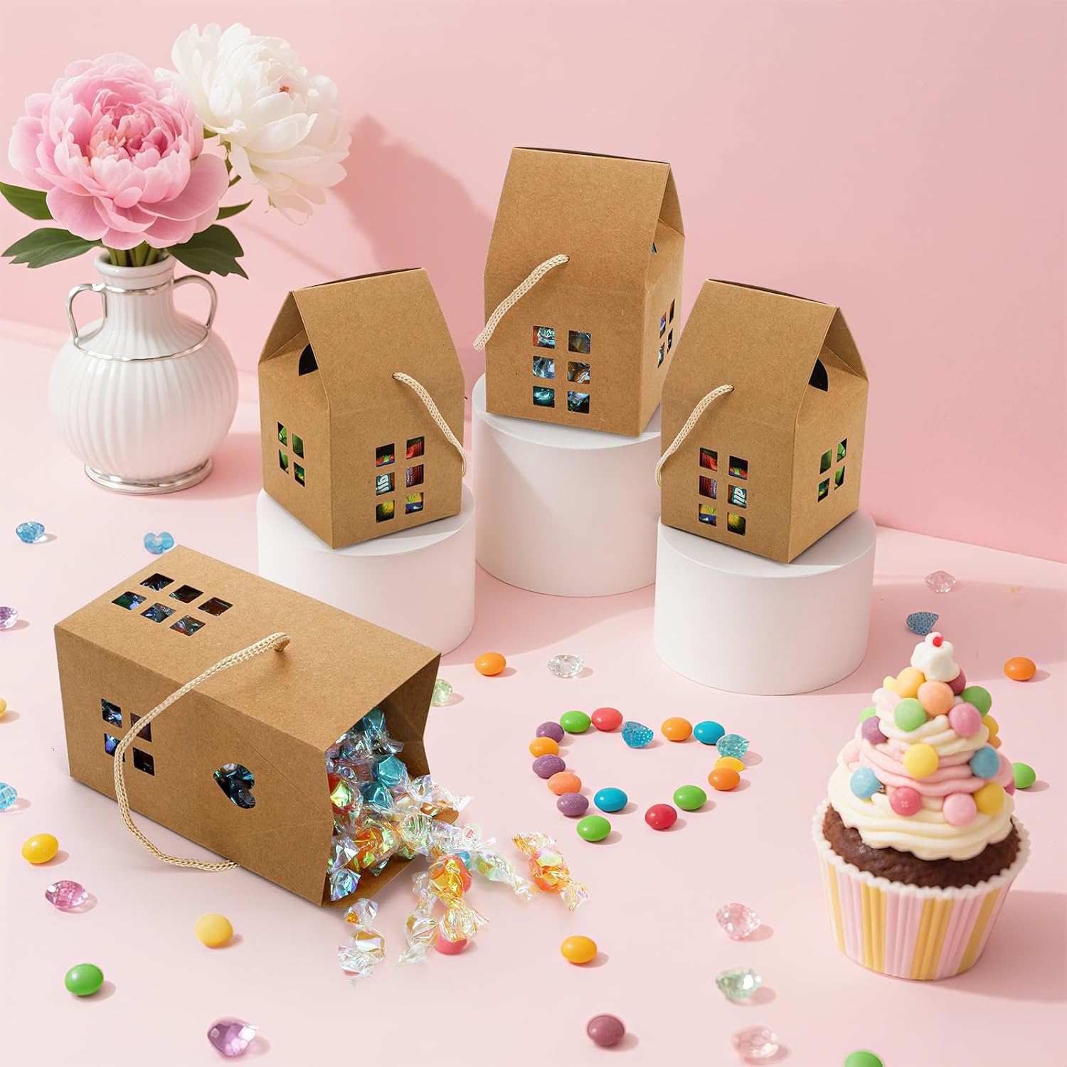 ZAVOOS 50 Pack House Shaped Gift Boxes with Ropes