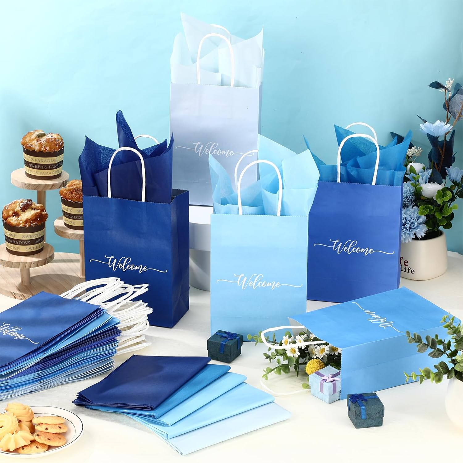 Kolldenn 50 Set Gradient Blue Welcome Gift Bags