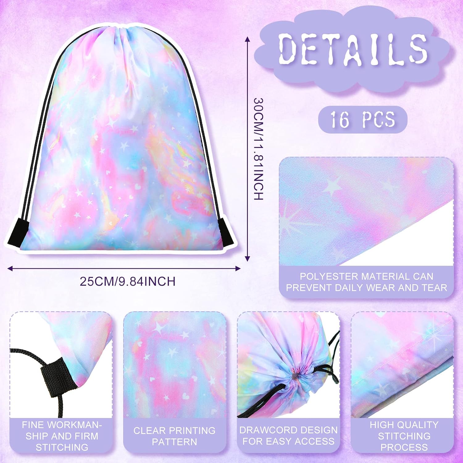 Boao 16 Pcs Tie Dye Gift Bags for Birthday Parties