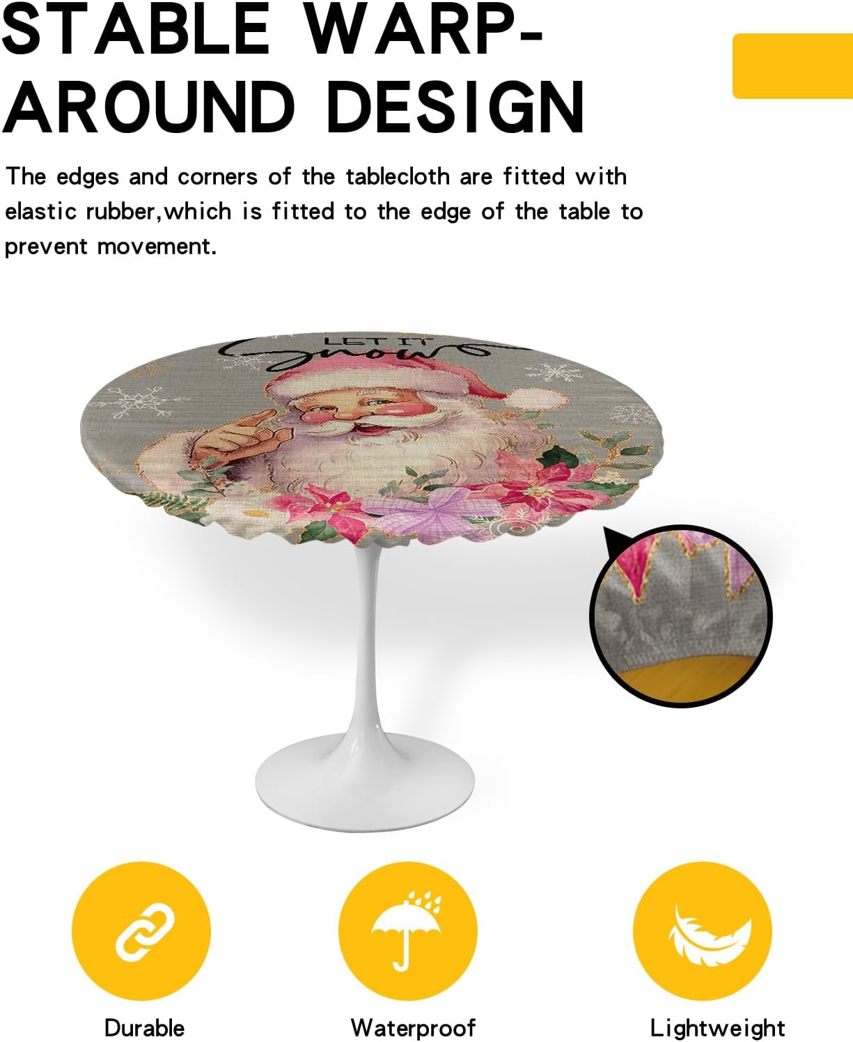 Christmas Round Waterproof Table Cover with Elastic Fitting