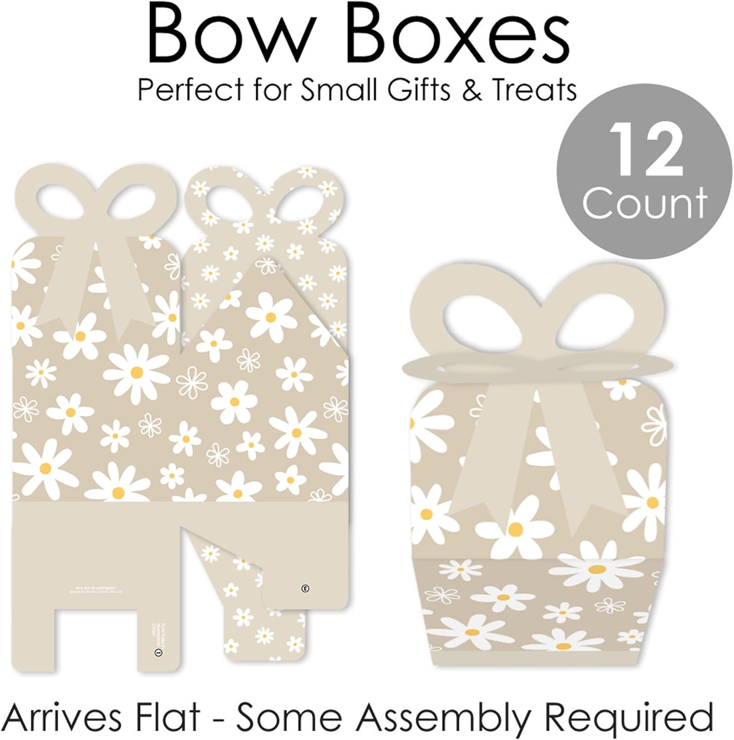 Big Dot of Happiness Tan Daisy Flowers Gift Boxes - Set of 12