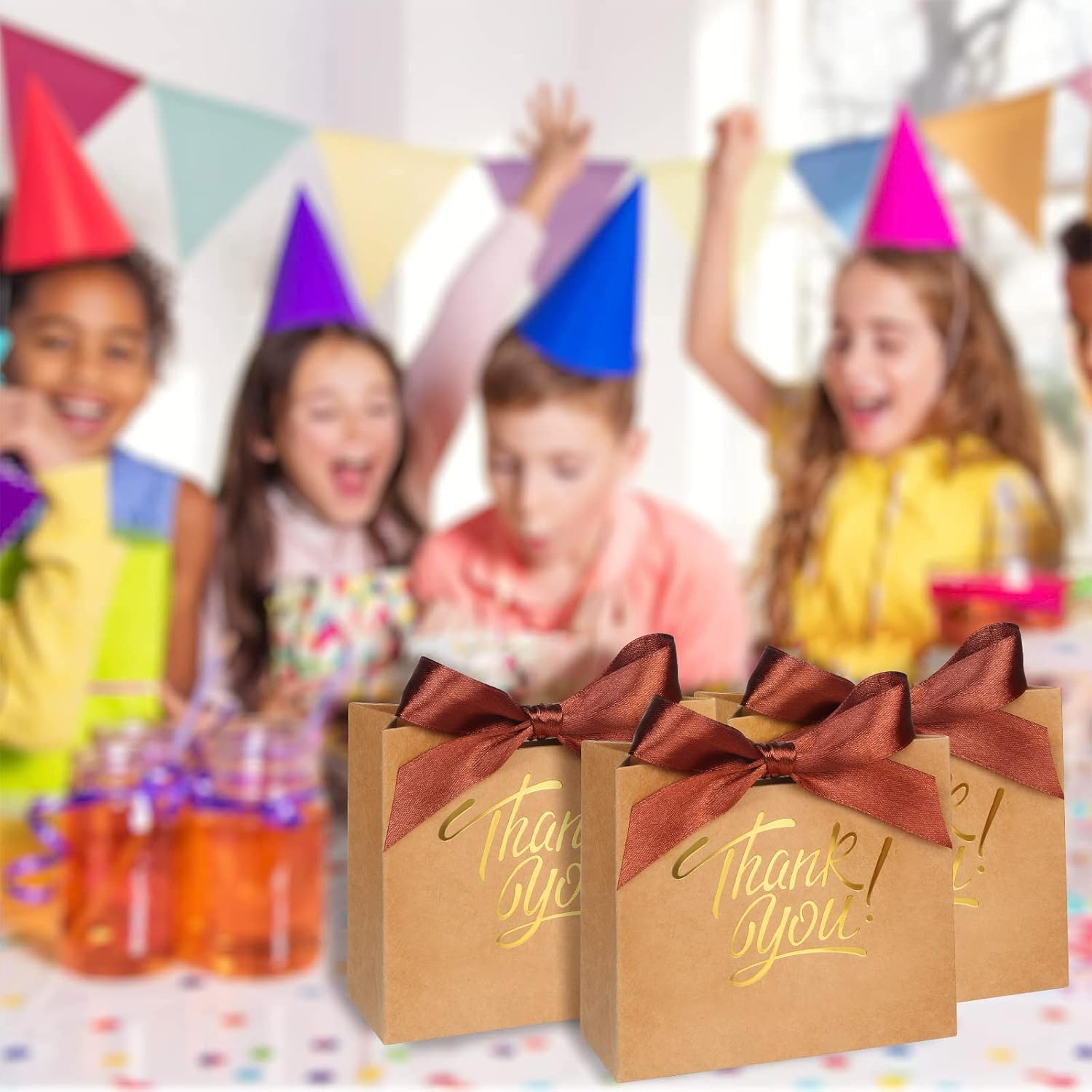 KPOSIYA Small Gift Bags 50 Pack Brown Party Favor Bags