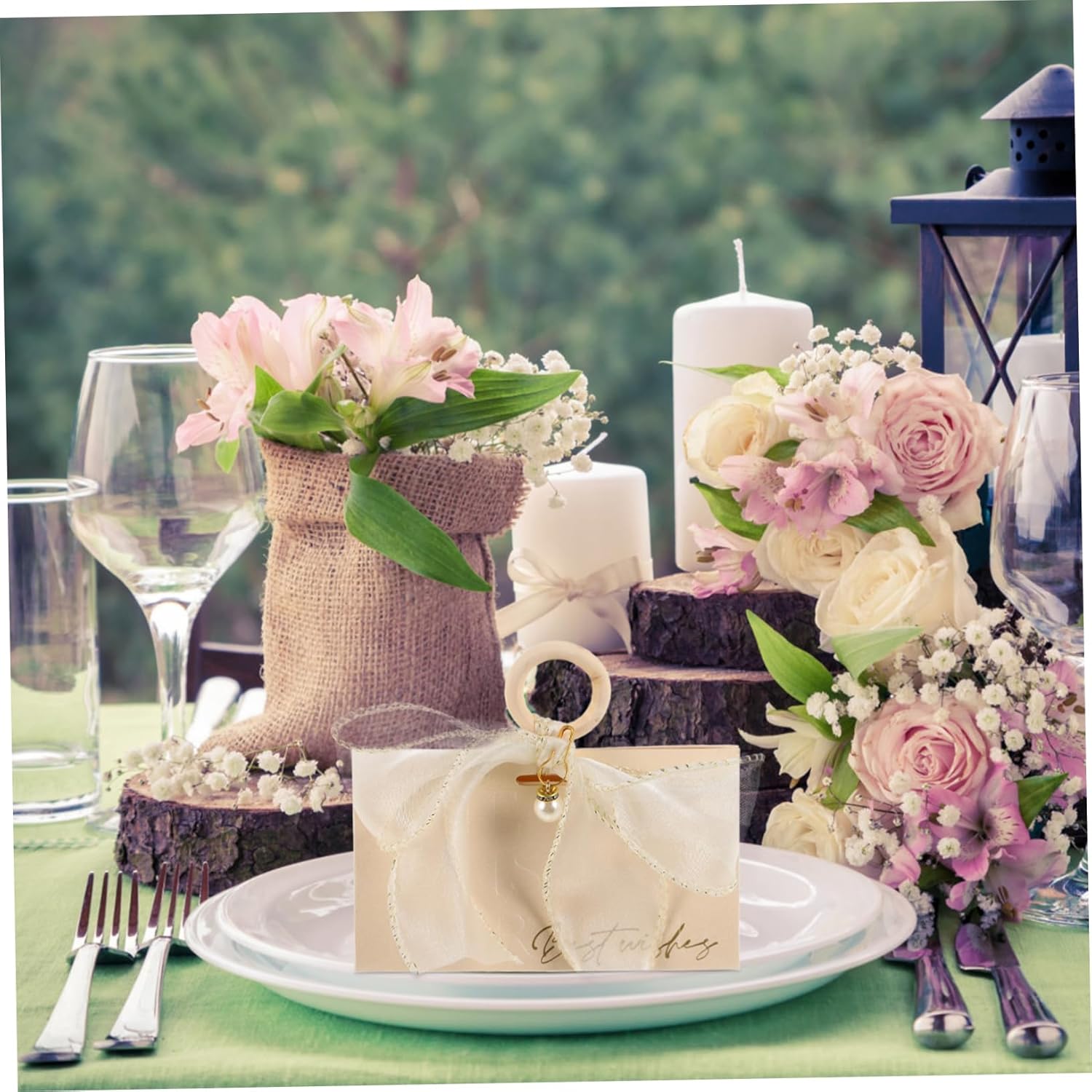 COLLBATH 10pcs Gold Ribbon Wedding Favor Boxes with Wood Handles