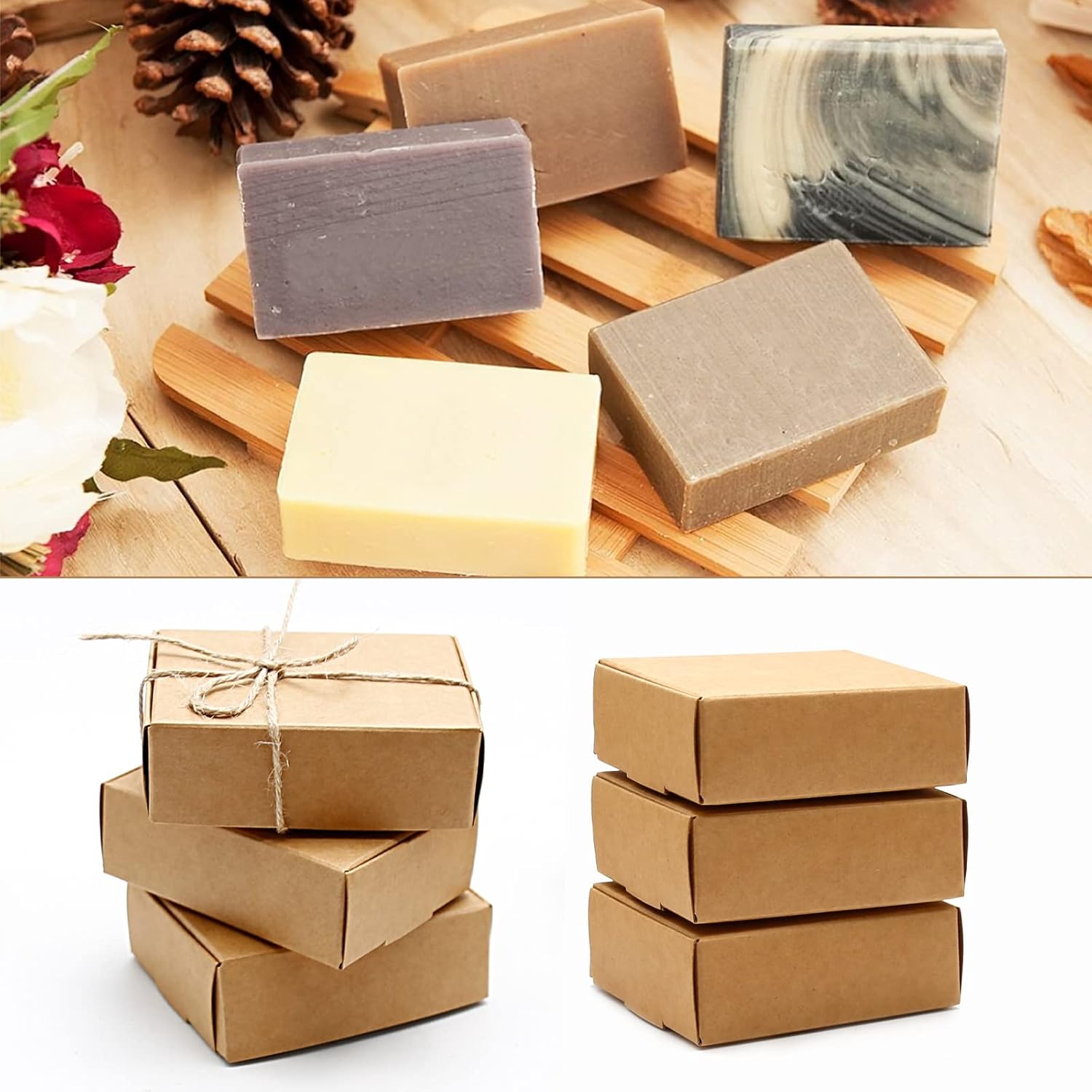 Anxingo 50 Pcs Kraft Soap Boxes for Gift Wrapping and Packaging