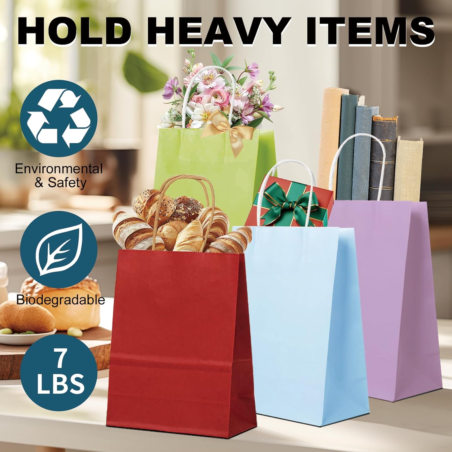 BAG BOX 50 Pack Medium Red Kraft Gift Bags with Handles