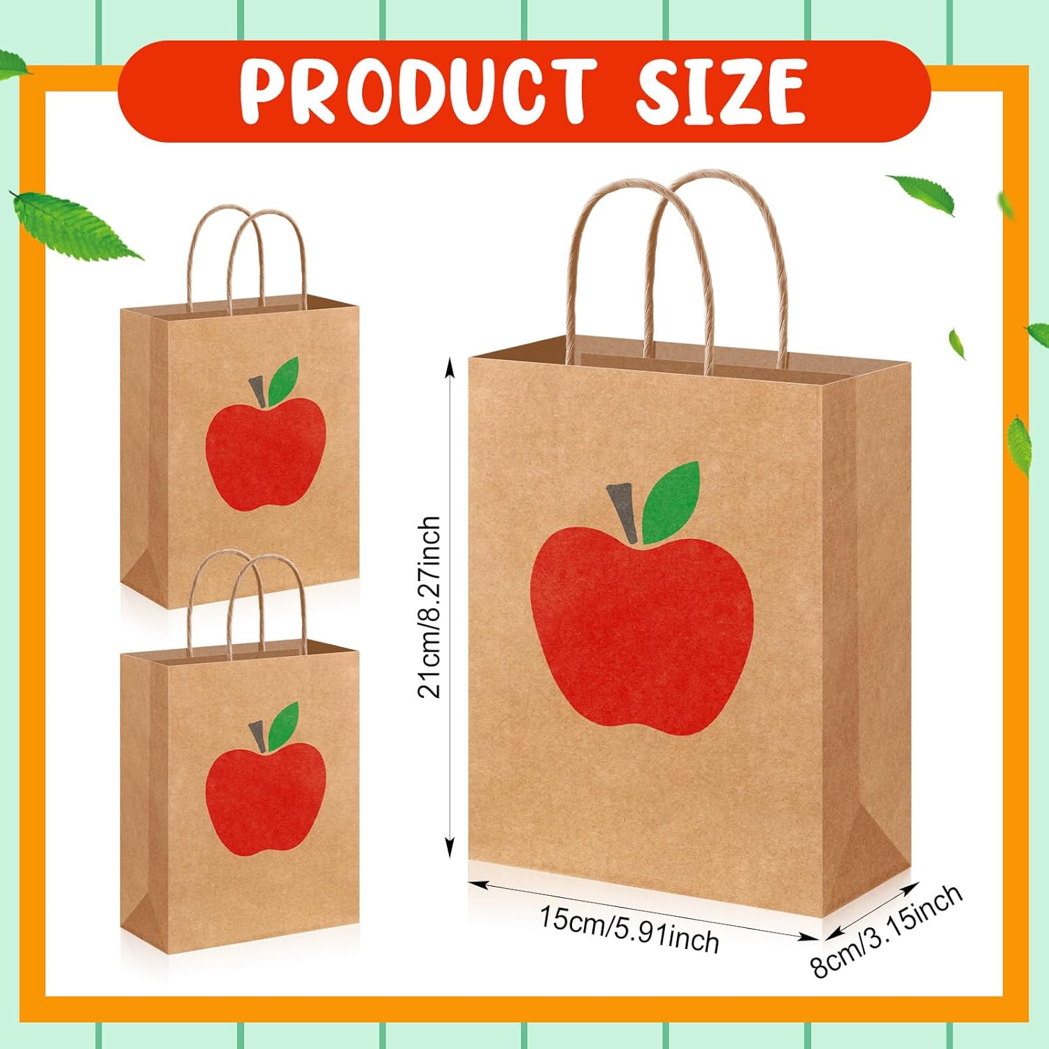 Kolldenn 48 Piece Kraft Apple Gift Bags with Handle