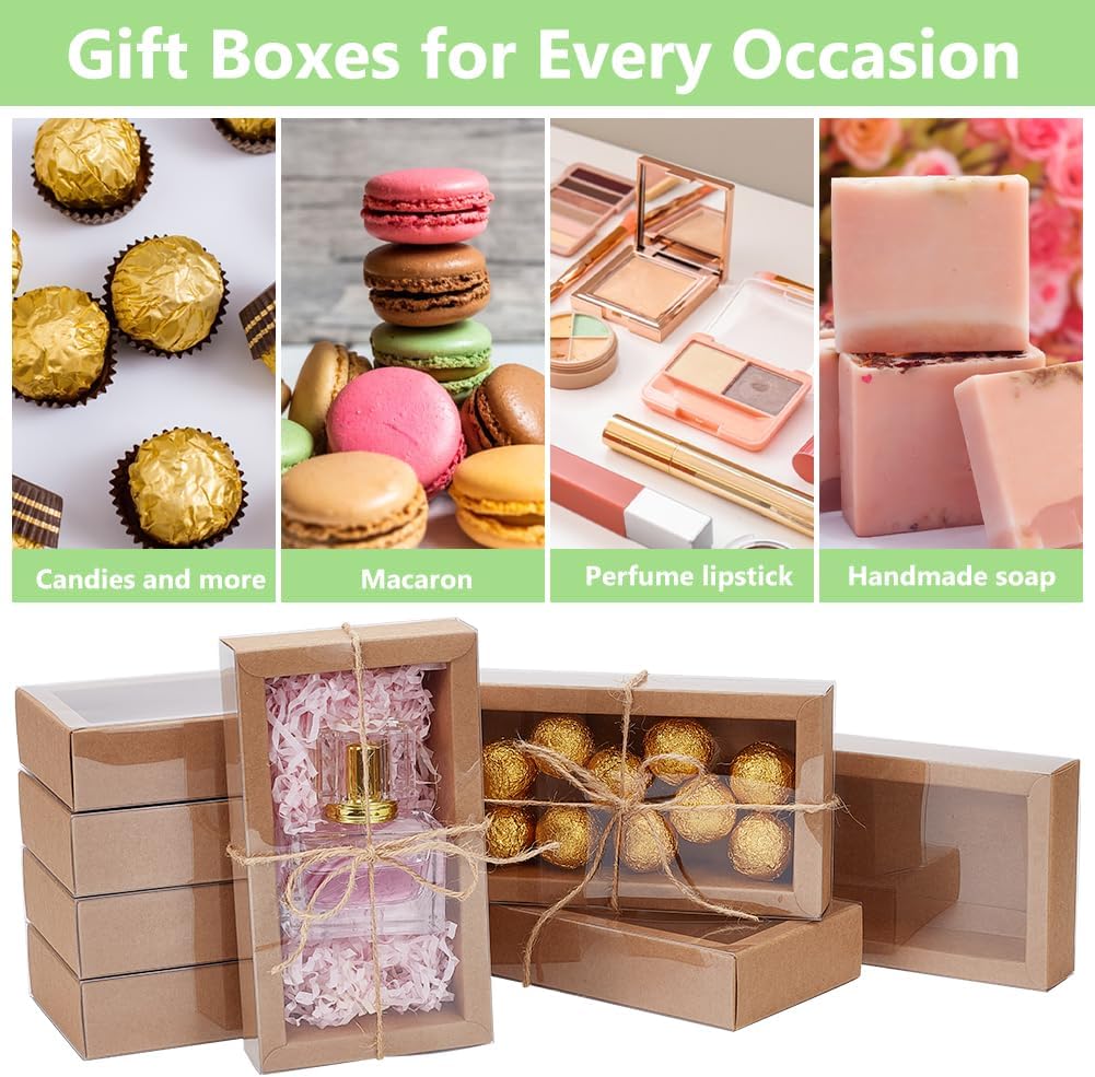 BENECREAT 12pcs Burlywood Gift Boxes with PVC Windows