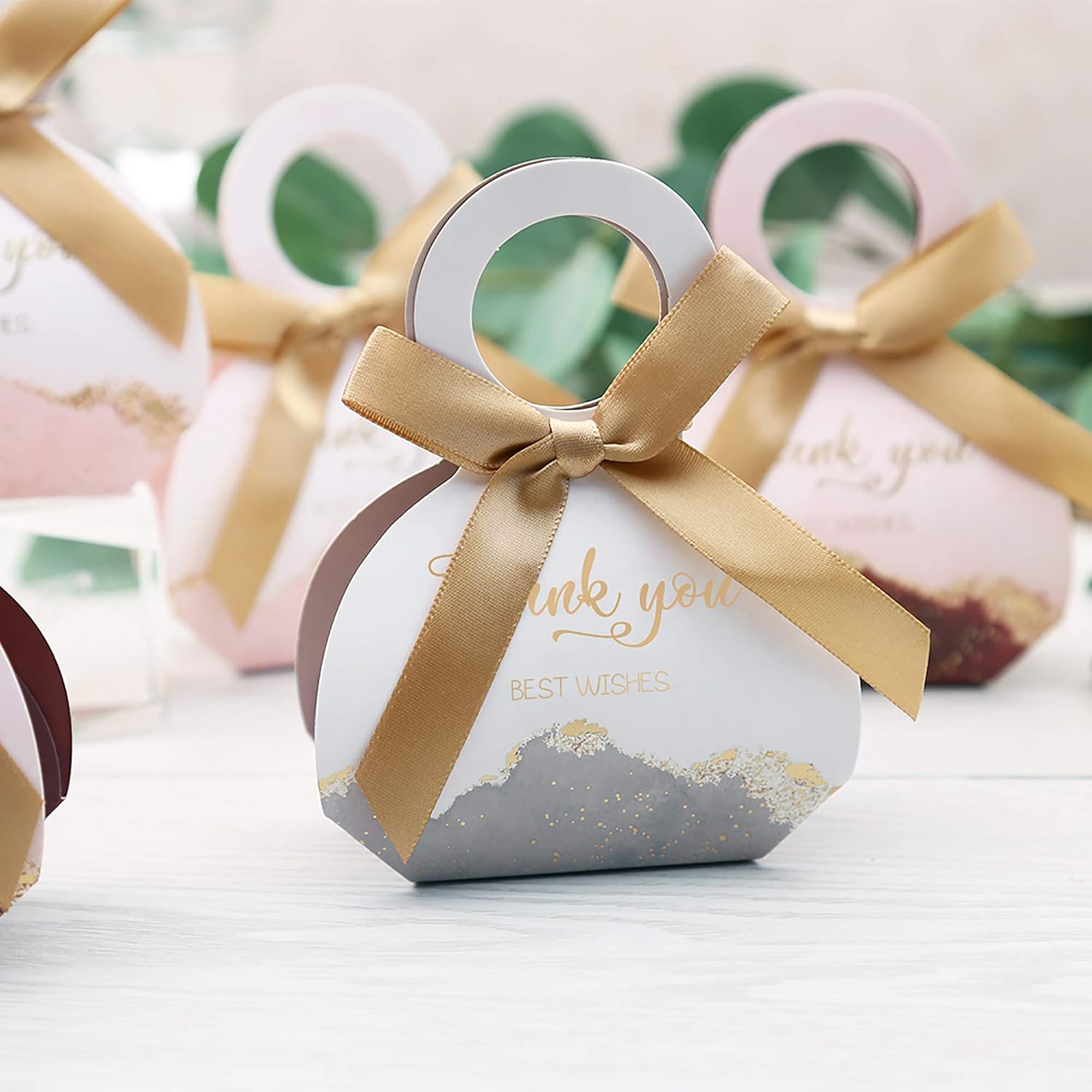 DORIS HOME 50 Pcs Grey Gift Boxes with Gold Ribbons