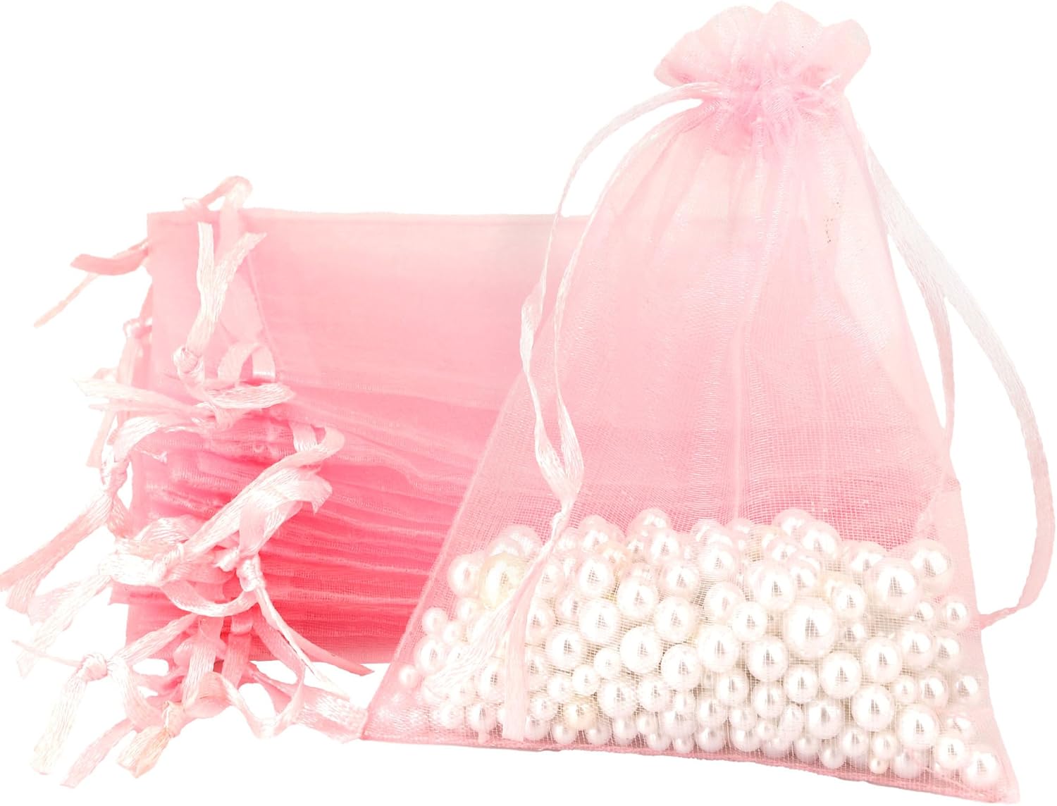 Pink Organza Gift Bags 35x47 Inch 50Pcs Sheer Mesh Drawstring Pouches