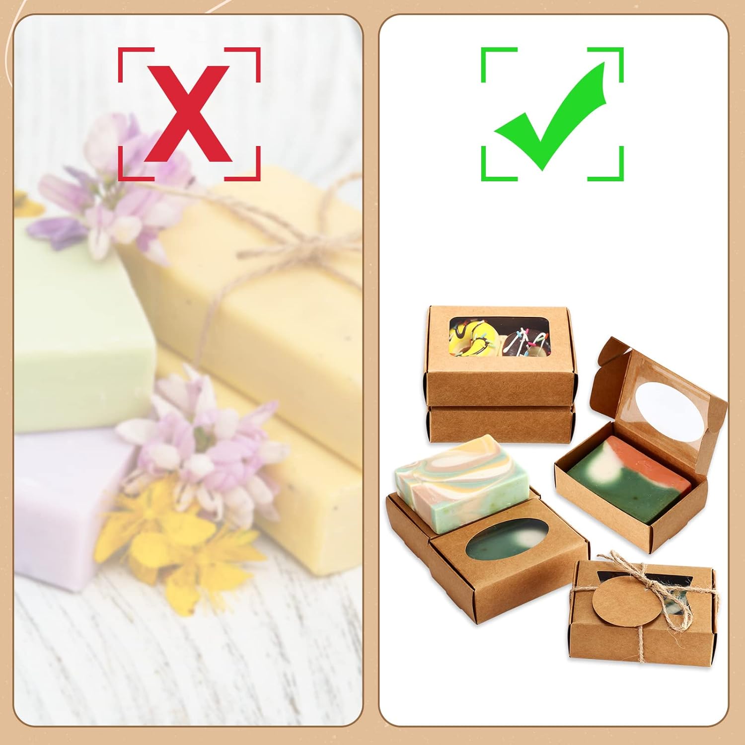 Yexiya 60 Pcs Kraft Gift Boxes with Window